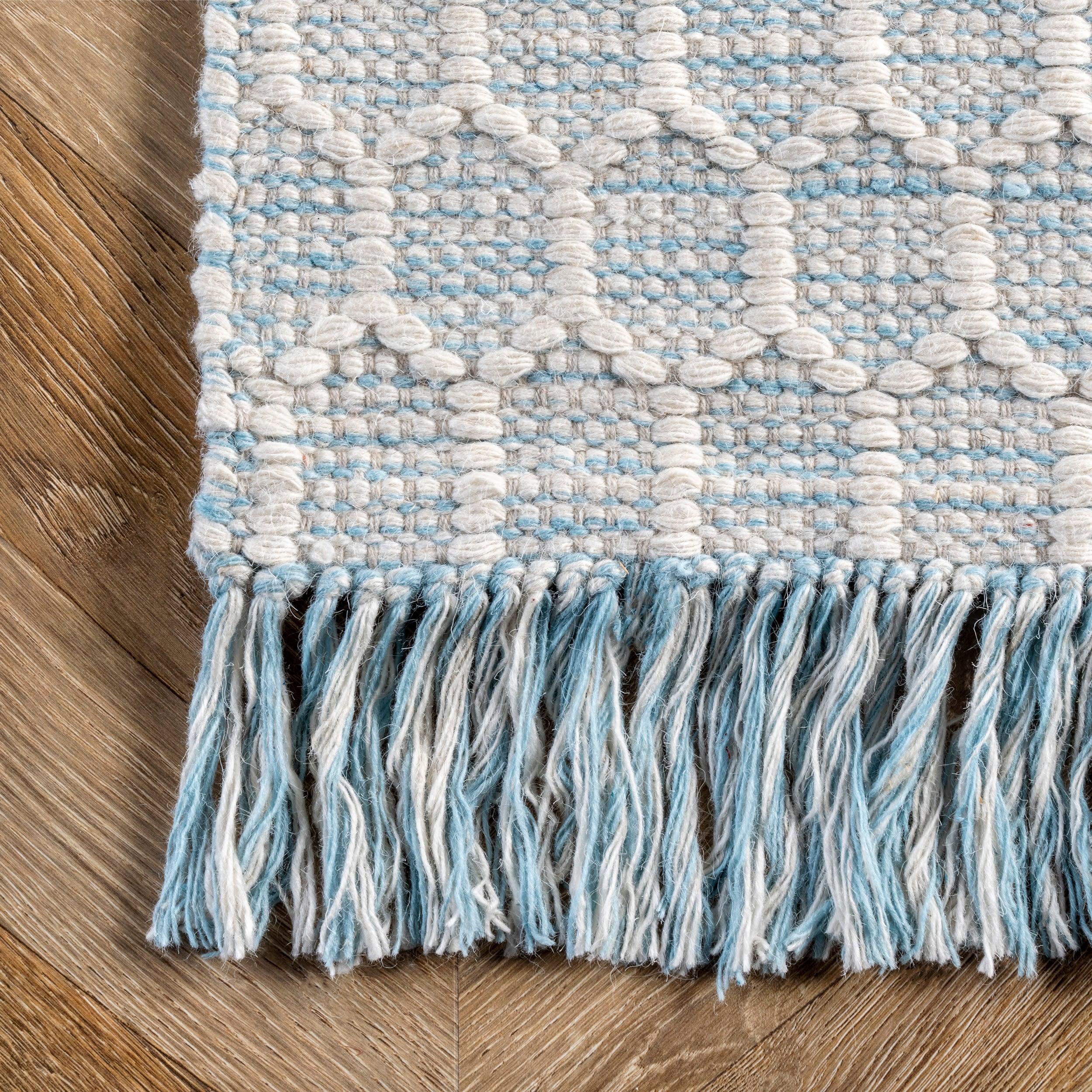 Nuloom Wylie Geometric 3x5 Wool Accent Indoor Area Rug for Living Room Bedroom Dining Room Entryway Kitchen, Baby Blue/Ivory