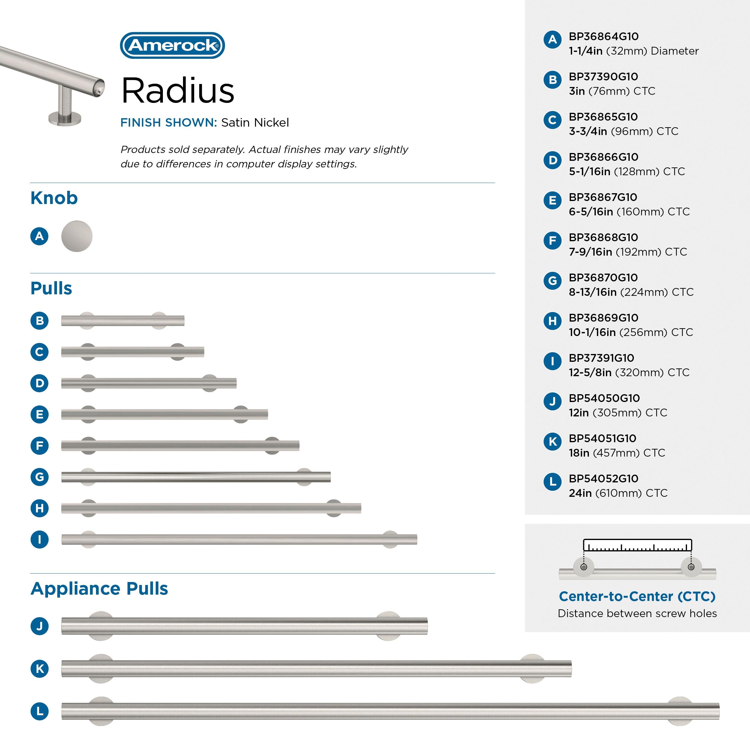 Amerock Radius 8-13/16 inch (224mm) Center-to-Center Satin Nickel Cabinet Pull