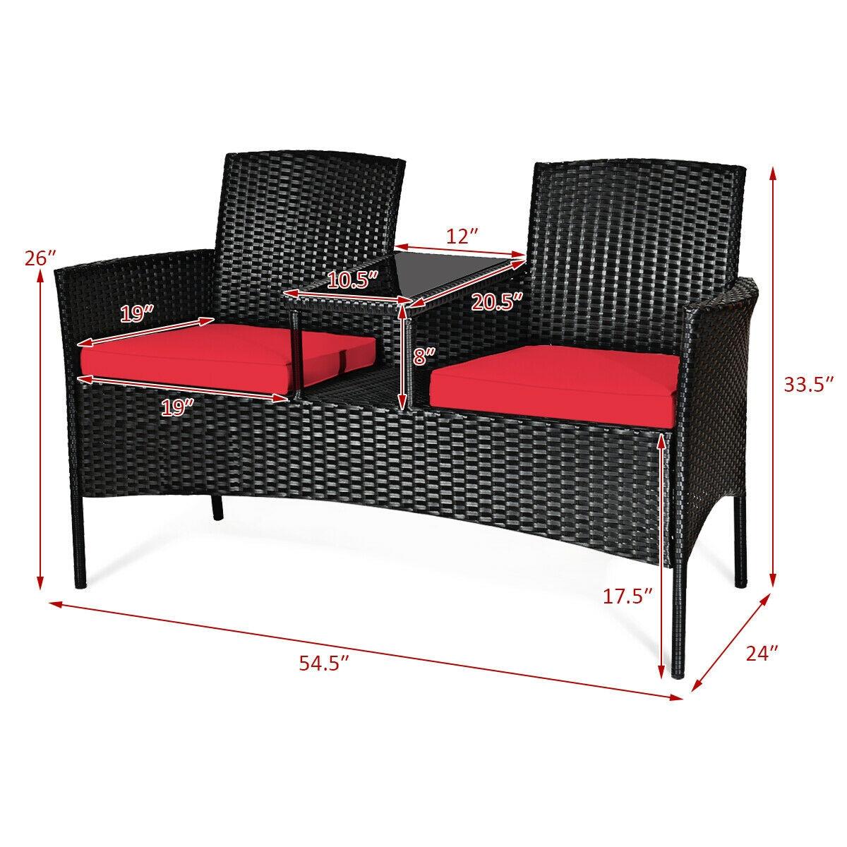 Tangkula Outdoor Rattan Furniture Wicker Patio Conversation Chair W/Cushion Red