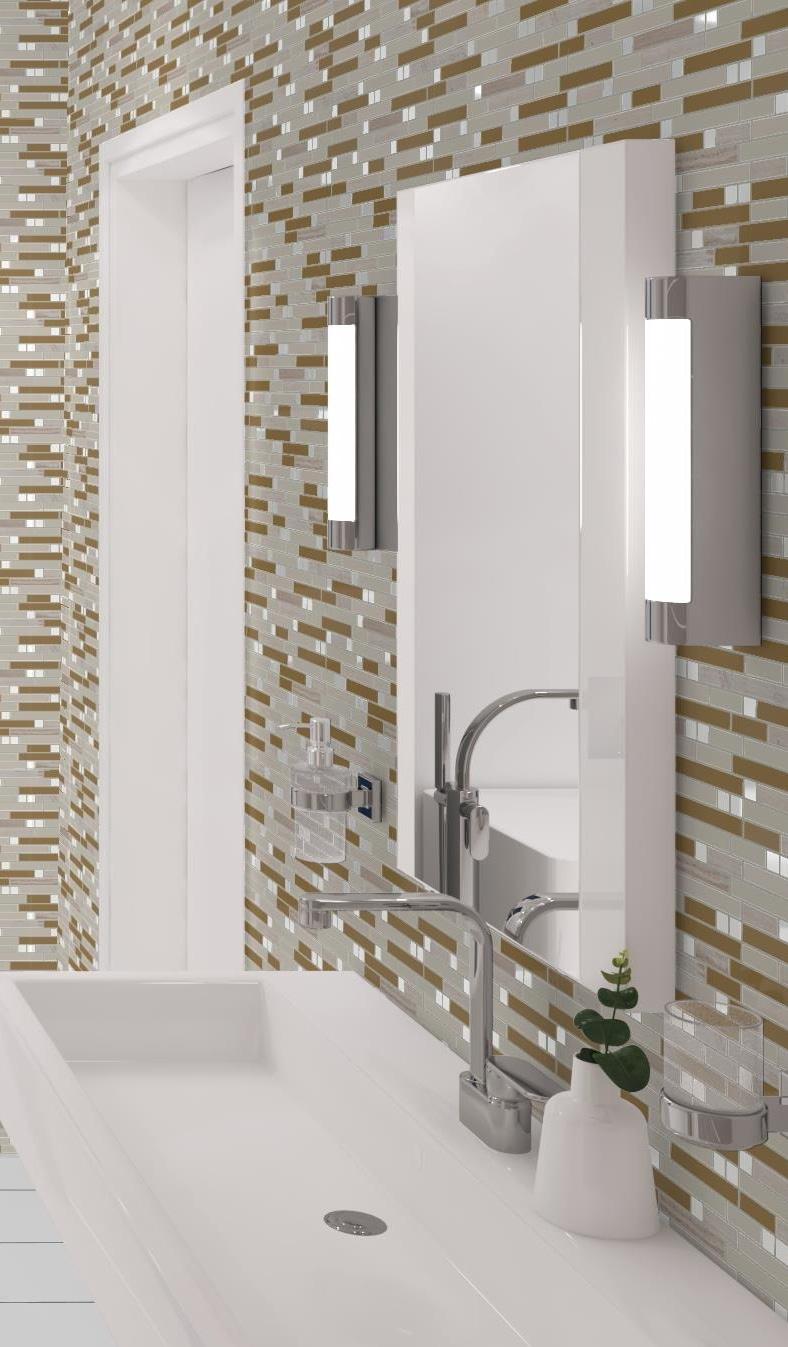 Happy Linear Glass, Metal and Natural Stone Mosaic Kitchen Backsplash, Bathroom, Shower, Pool, Wall and Floor Tile