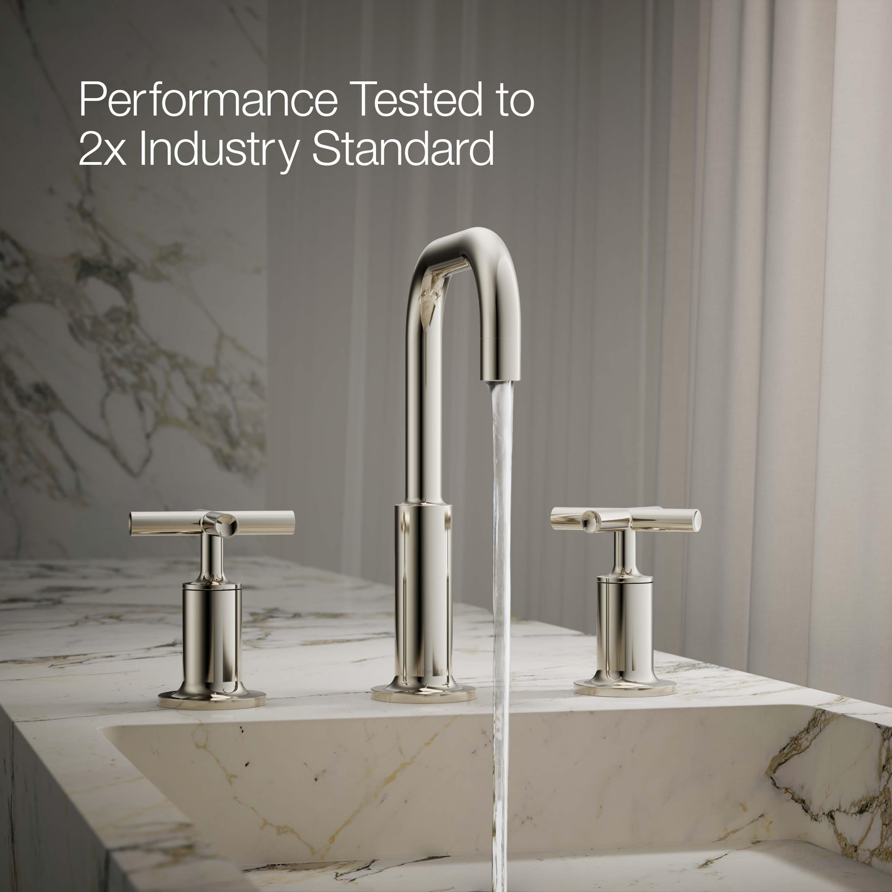 Kohler Purist® Widespread Bathroom Faucet with Pop-Up Drain Assembly, 3-Hole High Arc Cross Handle Bathroom Sink Faucet, 1.2 gpm