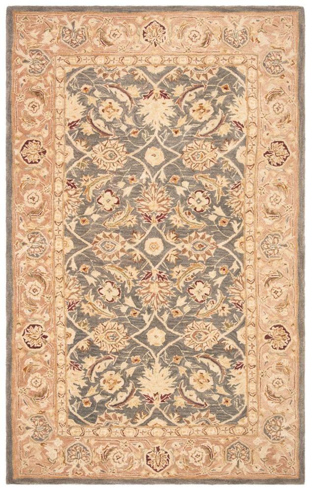 SAFAVIEH Anatolia Sophia Floral Wool Area Rug, Teal Blue/Taupe, 4' x 6'