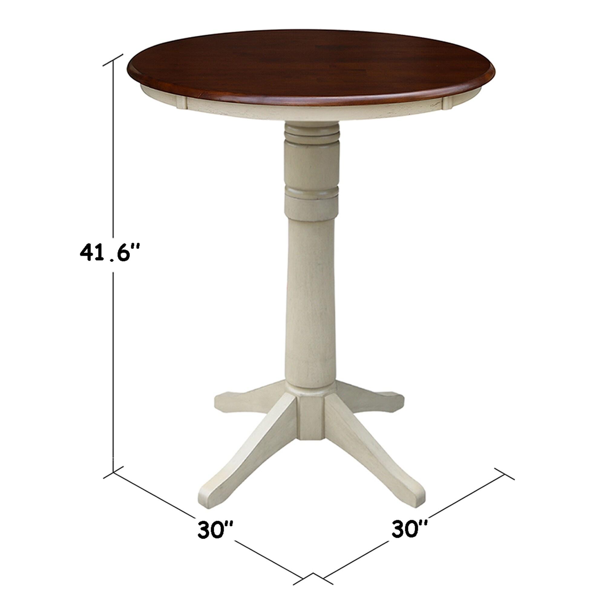 30" Round Pedestal Bar Height Table - Almond/Espresso