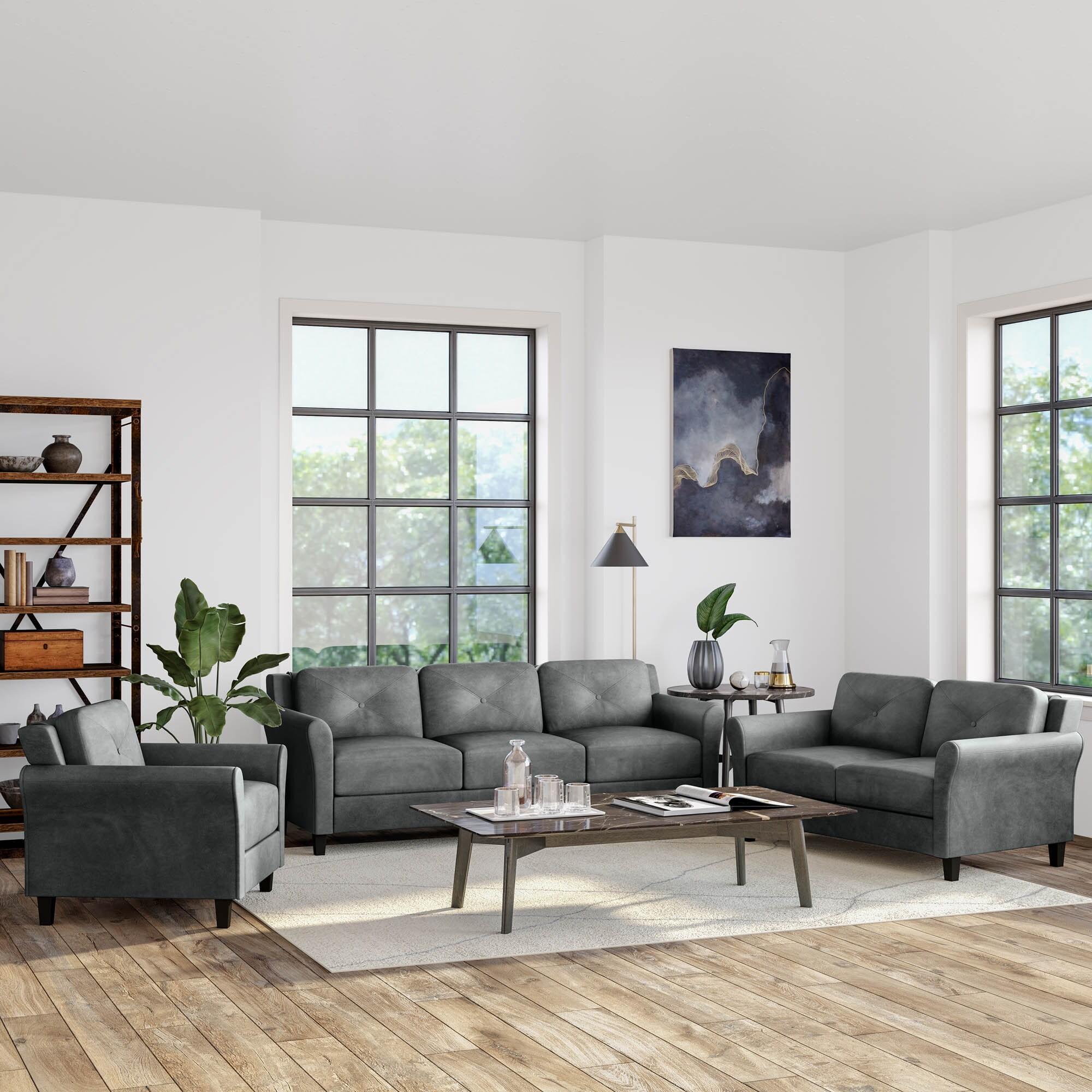 Lifestyle Solutions Taryn Traditional Sofa with Rolled Arms, Dark Gray Fabric