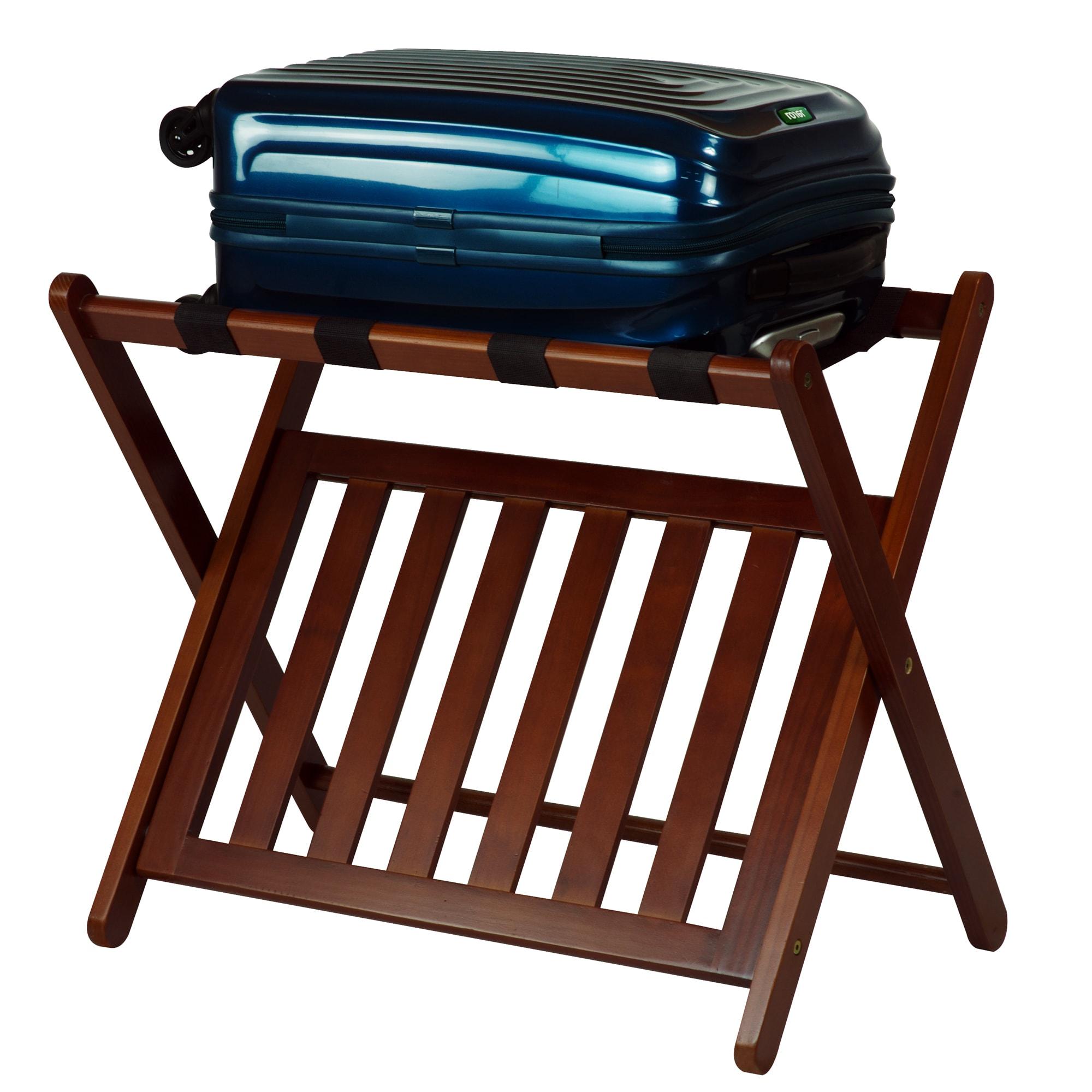 Casual Home Luggage Rack with Shelf-Walnut