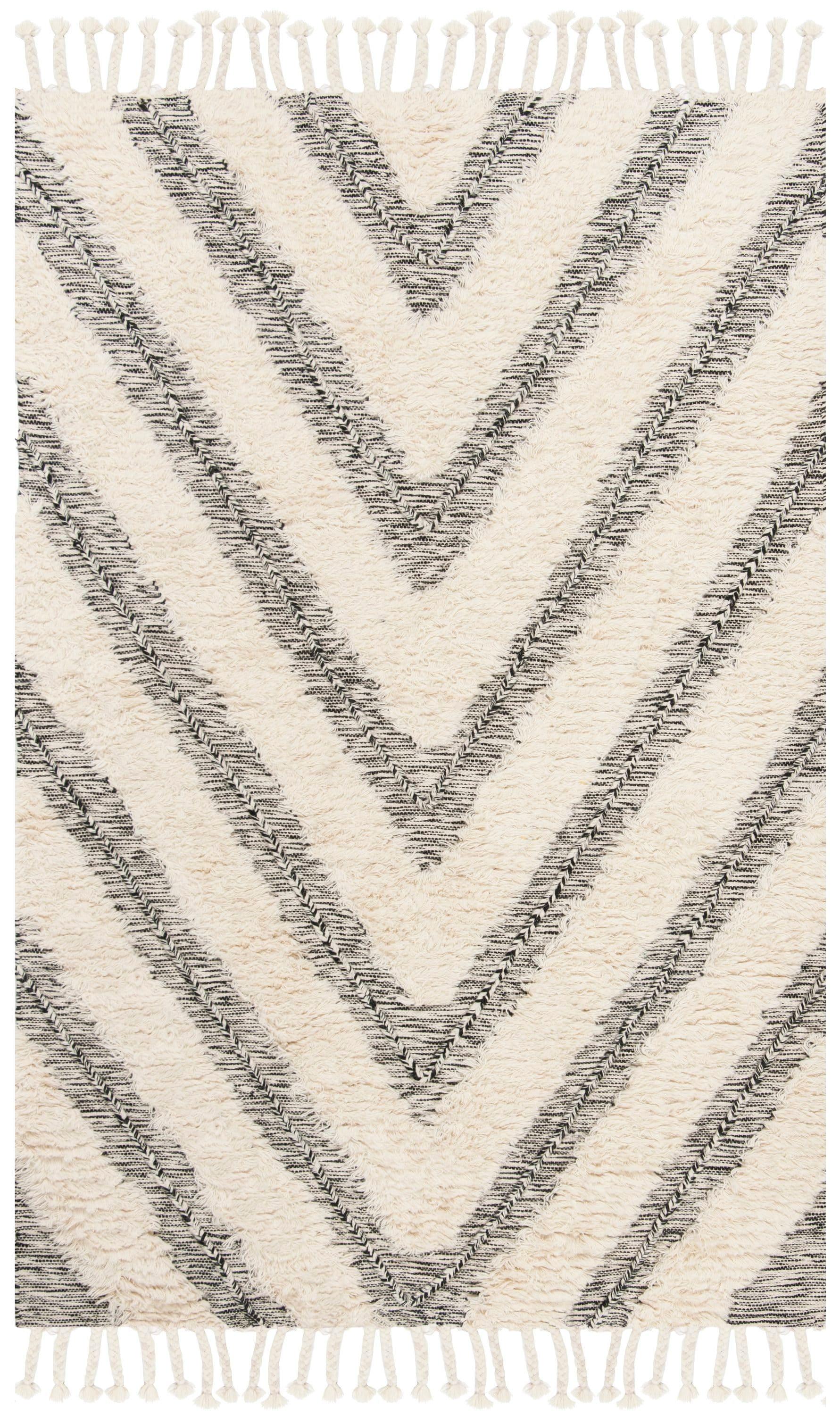 Kenya KNY901 Hand Knotted Area Rug - Black/Ivory - 5'x8' - Safavieh.