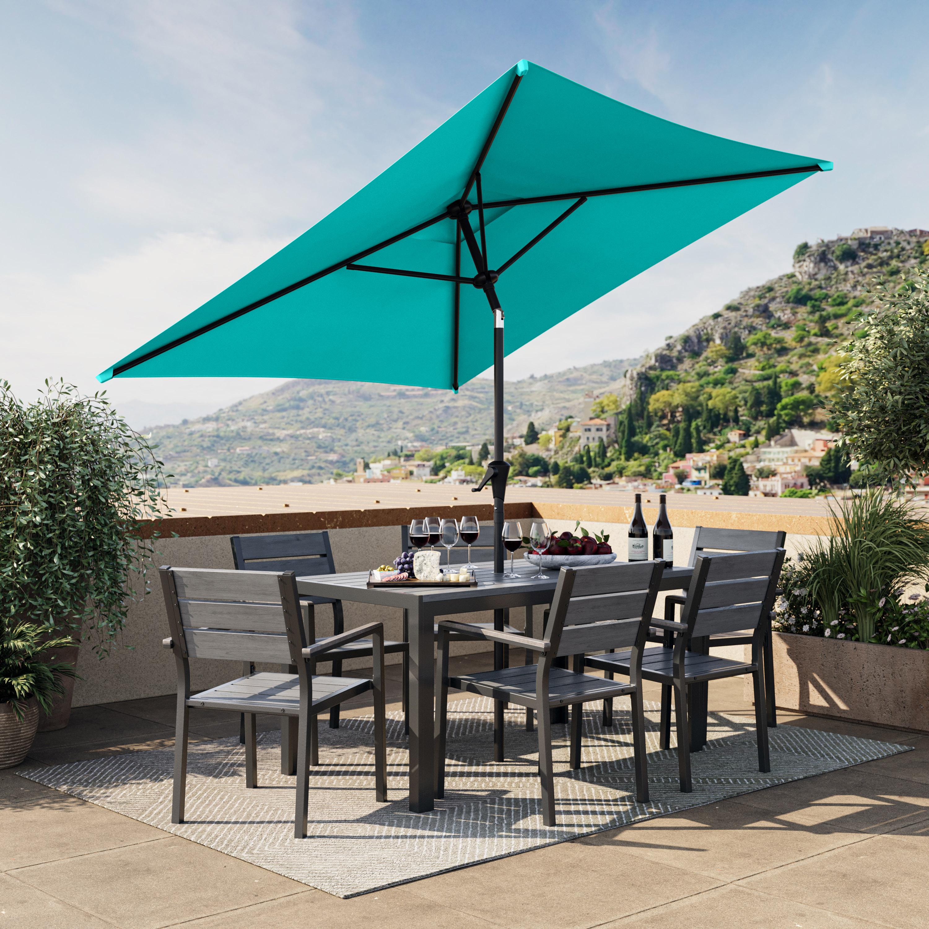 CorLiving 6.5ft x 6.5ft Square Durable Fabric Canopy Tilting Outdoor Umbrella with Steel Frame for Patio, Pool, Garden, and more