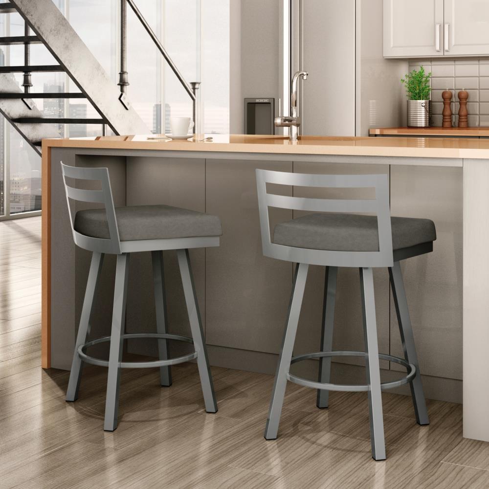 Amisco Derek 30 In. Swivel Bar Stool - Grey Polyester / Metallic Grey Metal