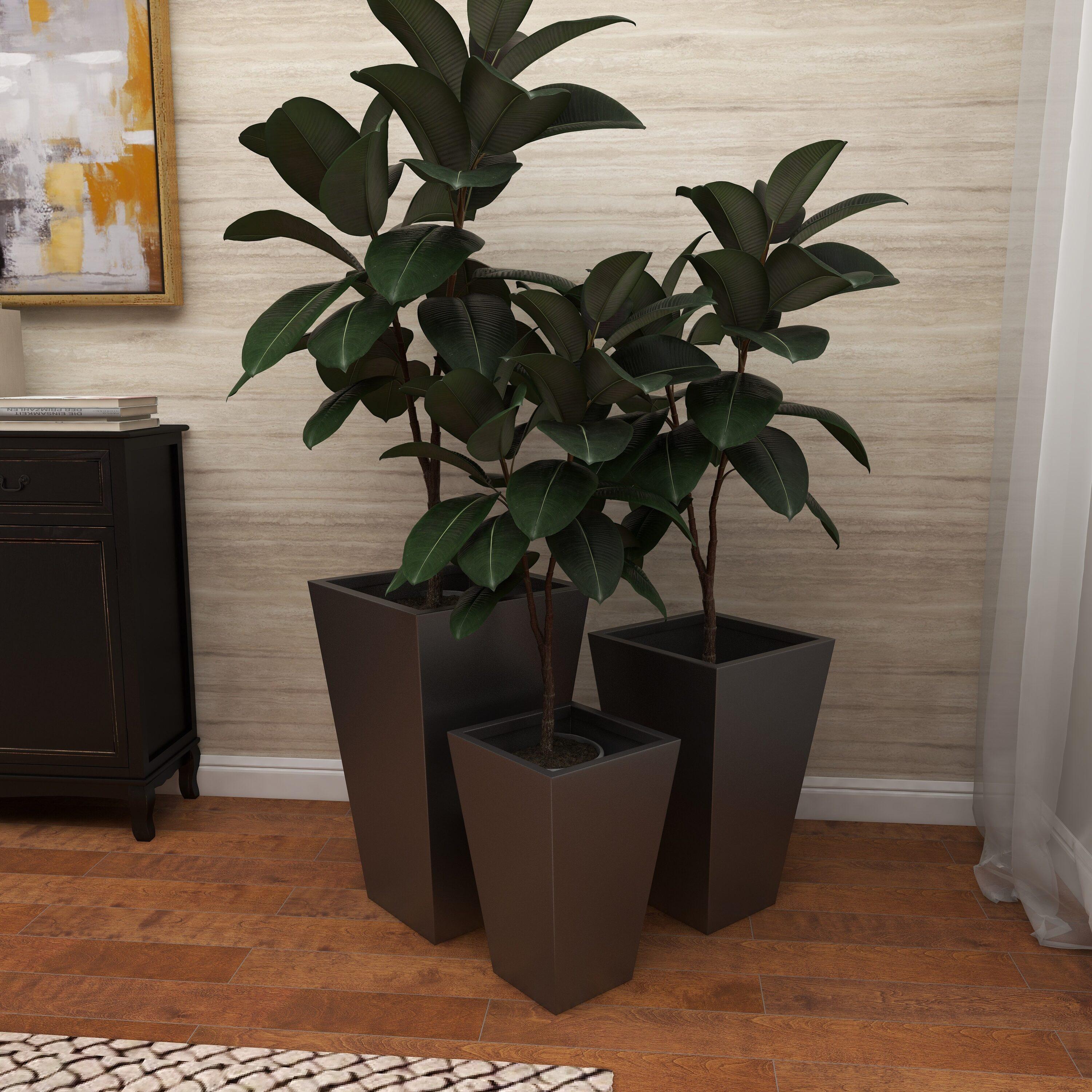 Set of 3 Contemporary Trapezoidal Iron Planters Gray - Olivia & May