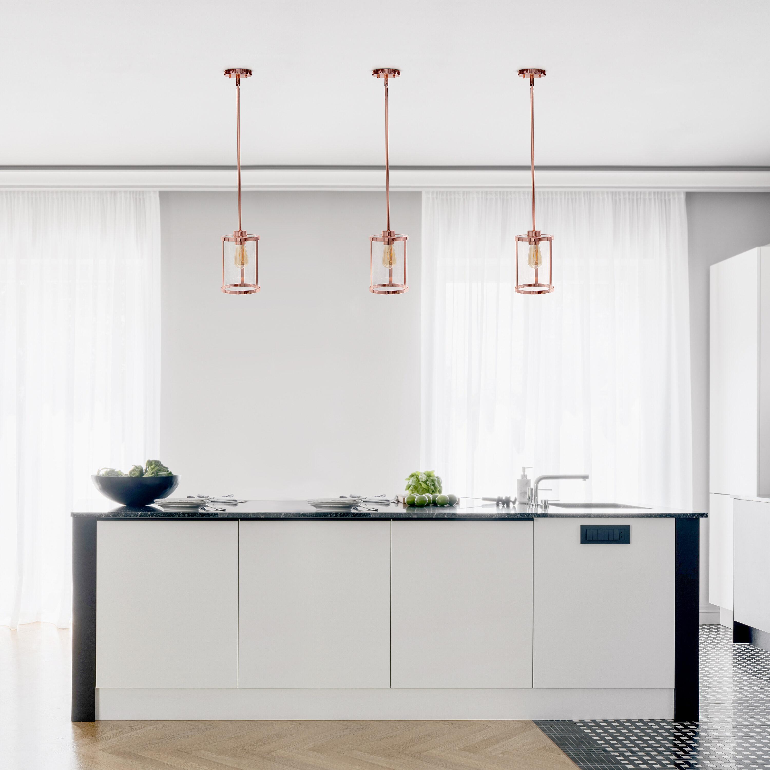1-Light 9.25" Modern Farmhouse Adjustable Hanging Cylindrical Clear Glass Pendant Fixture with Metal Accent Rose Gold - Lalia Home