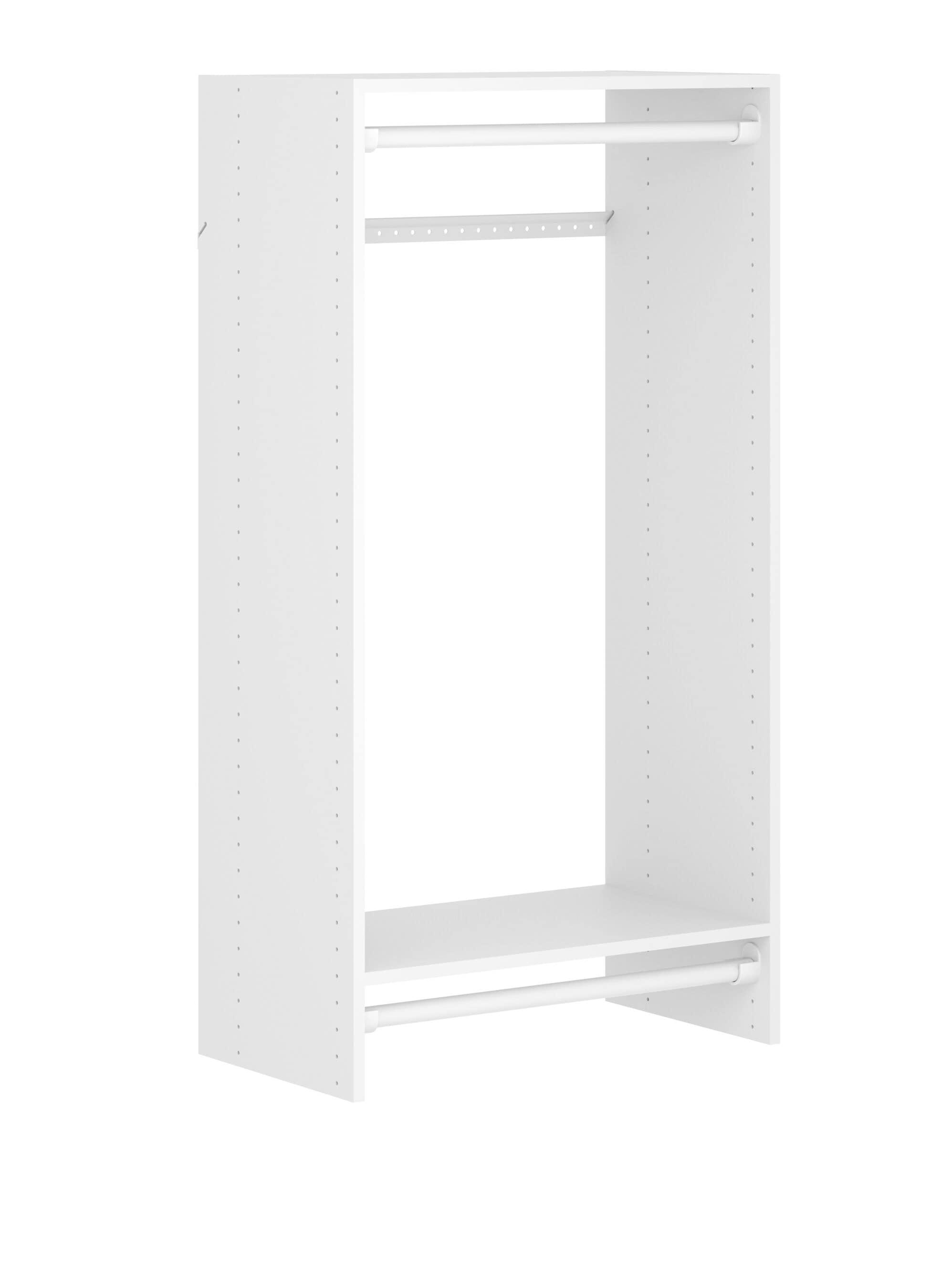 White Composite Wood Double Hanging Closet Organizer with Shelves