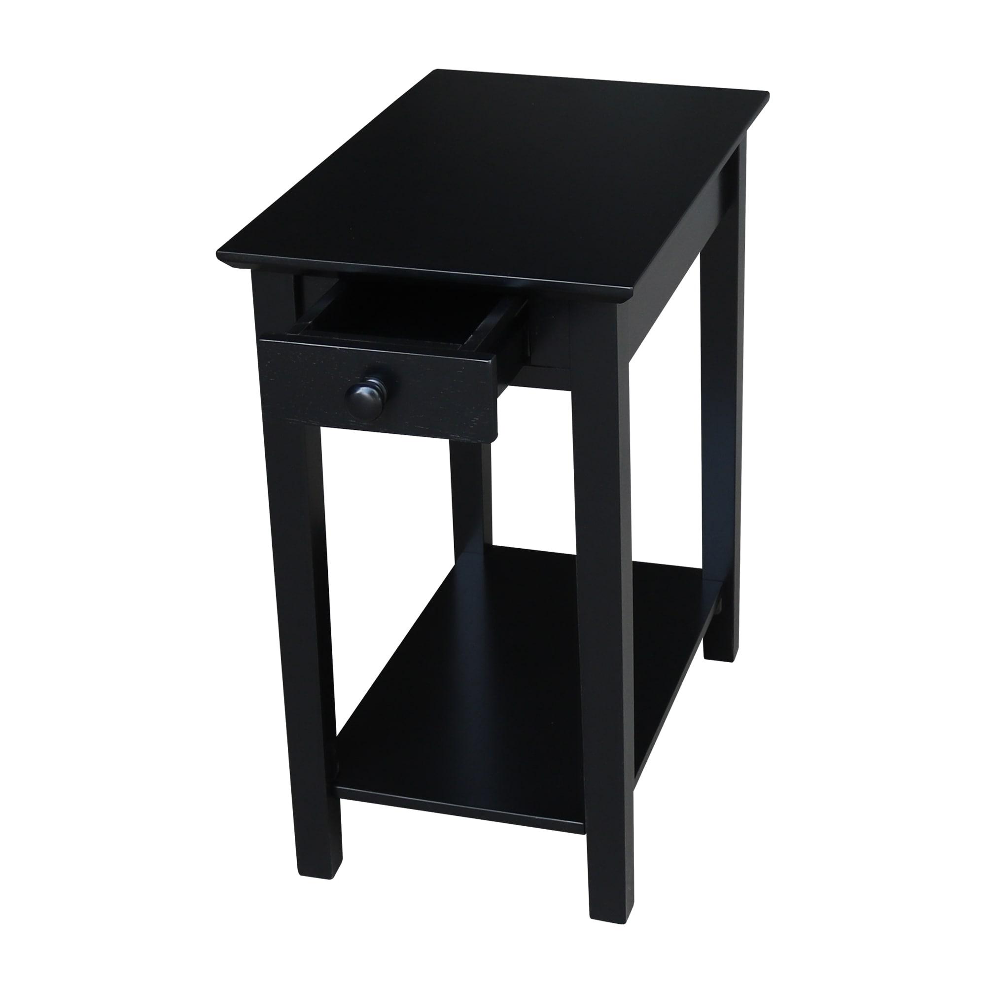 International Concepts Narrow End Table Black: Sleek Design with Drawer & Fixed Shelf for Living Room