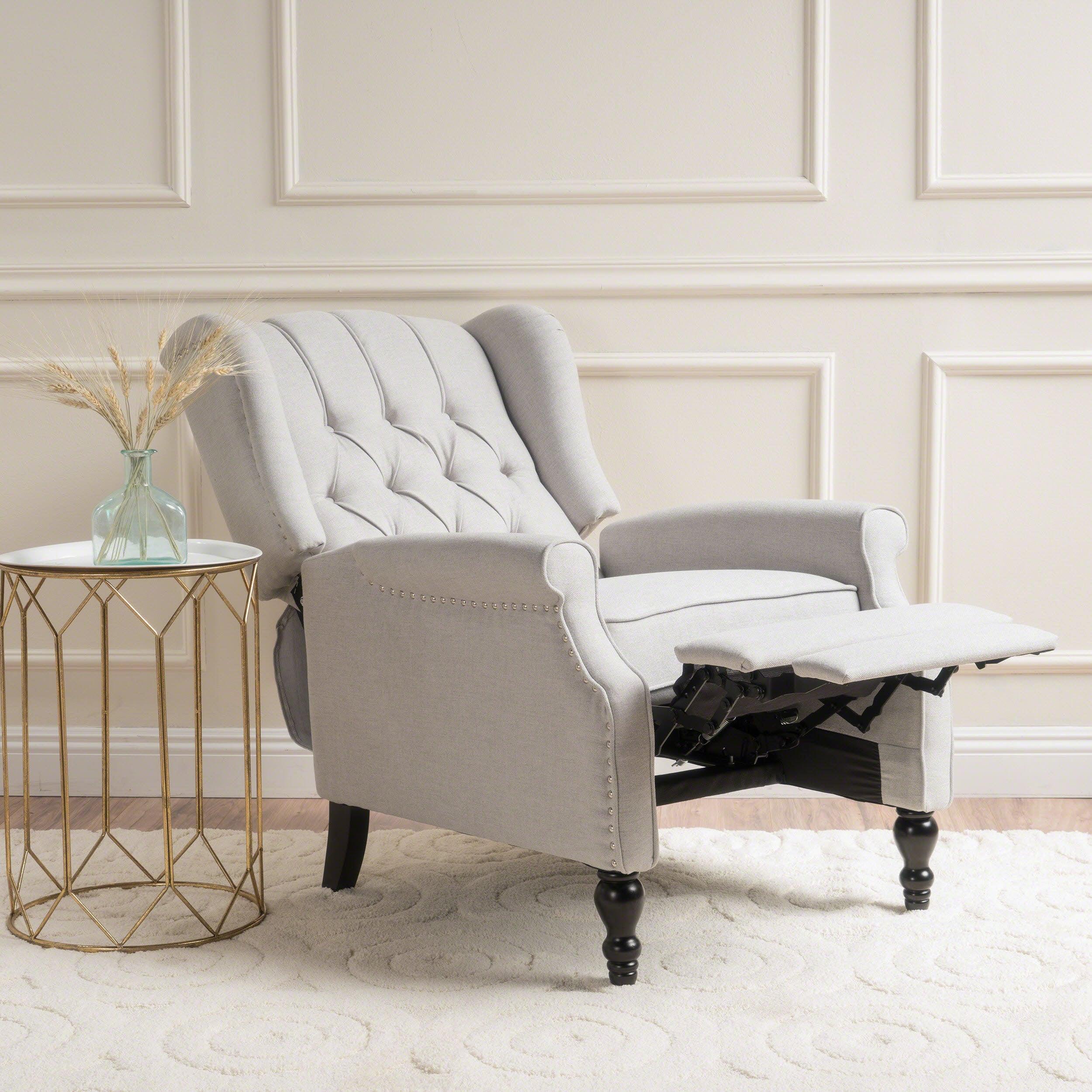 Walter Light Beige Fabric Recliner Club Chair - Christopher Knight Home: Elegant Tufted Wingback, Nailhead Trim, Polyester Upholstery