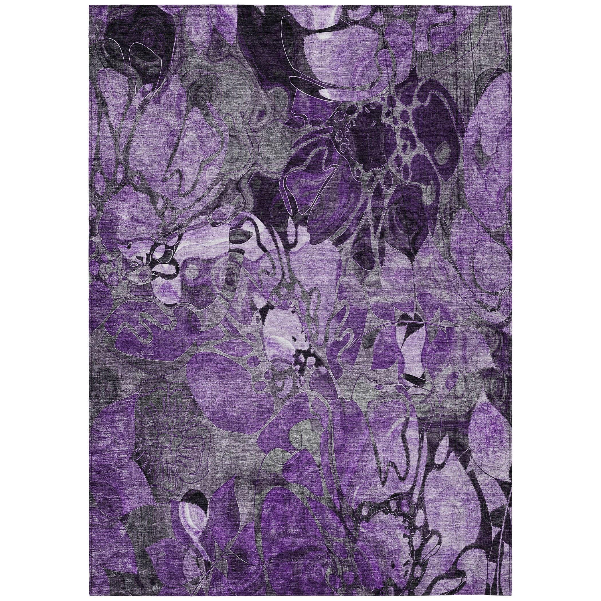 Addison Rugs Chantille Indoor/Outdoor Transitional Floral Purple Washable Rectangle Rug, 9' x 12'