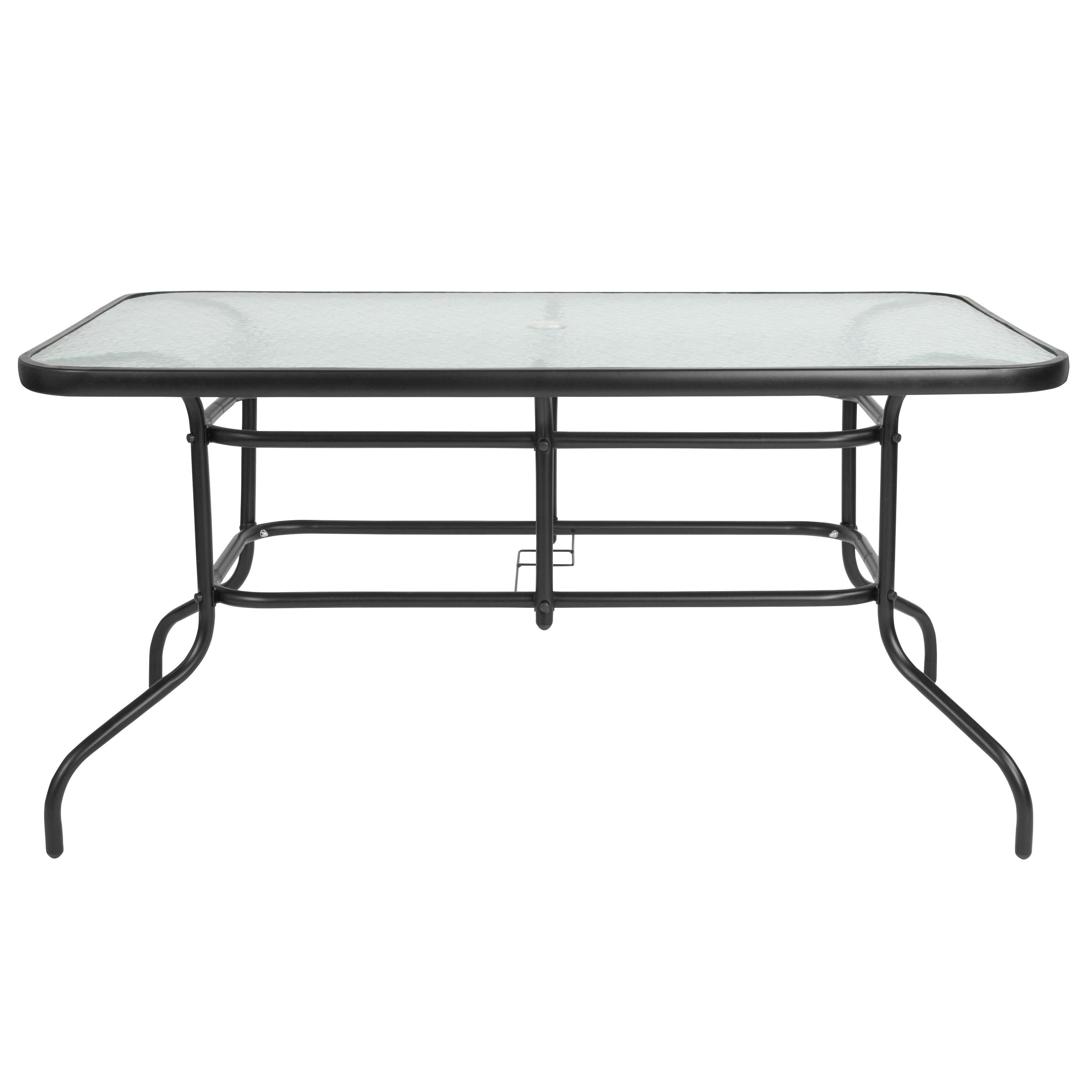 Flash Furniture 31.5" x 55" Rectangular Tempered Glass Metal Table with Umbrella Hole