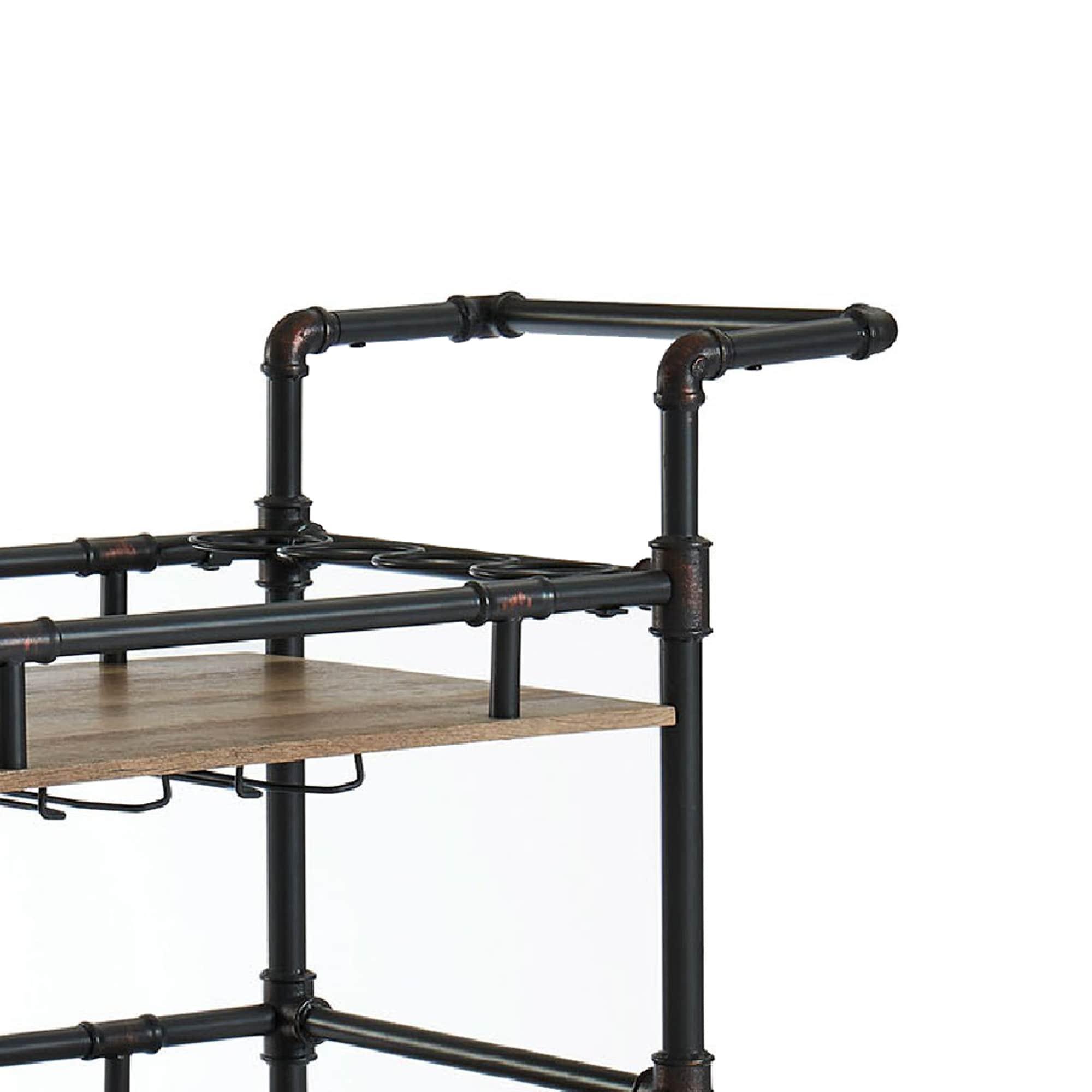 Benjara Benzara Rustic Three Tier Serving Cart, Black and Brown