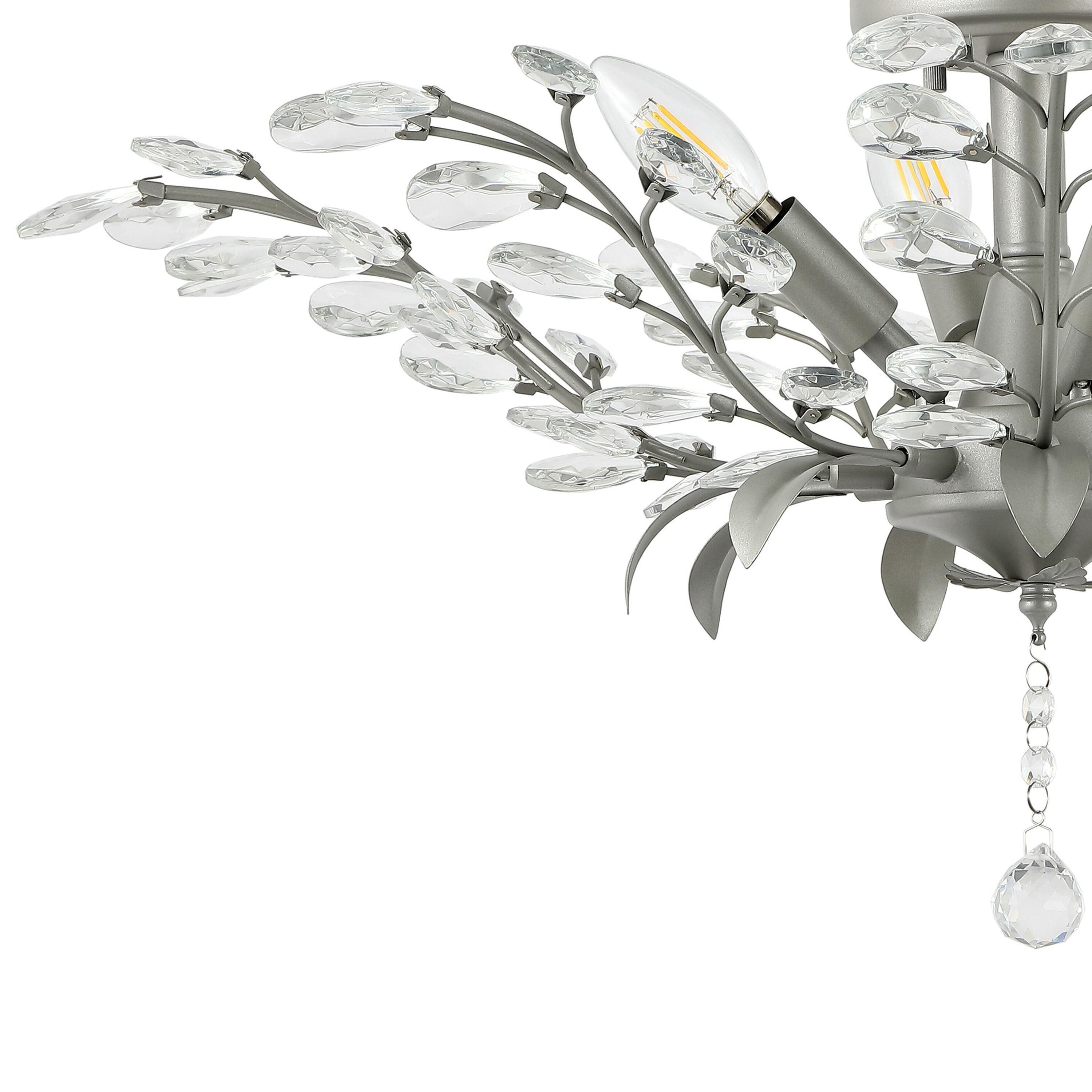 Elisana 26" 4-Light Contemporary Bohemian Iron/Acrylic LED Semi Flush Mount, Silver Gray/Clear