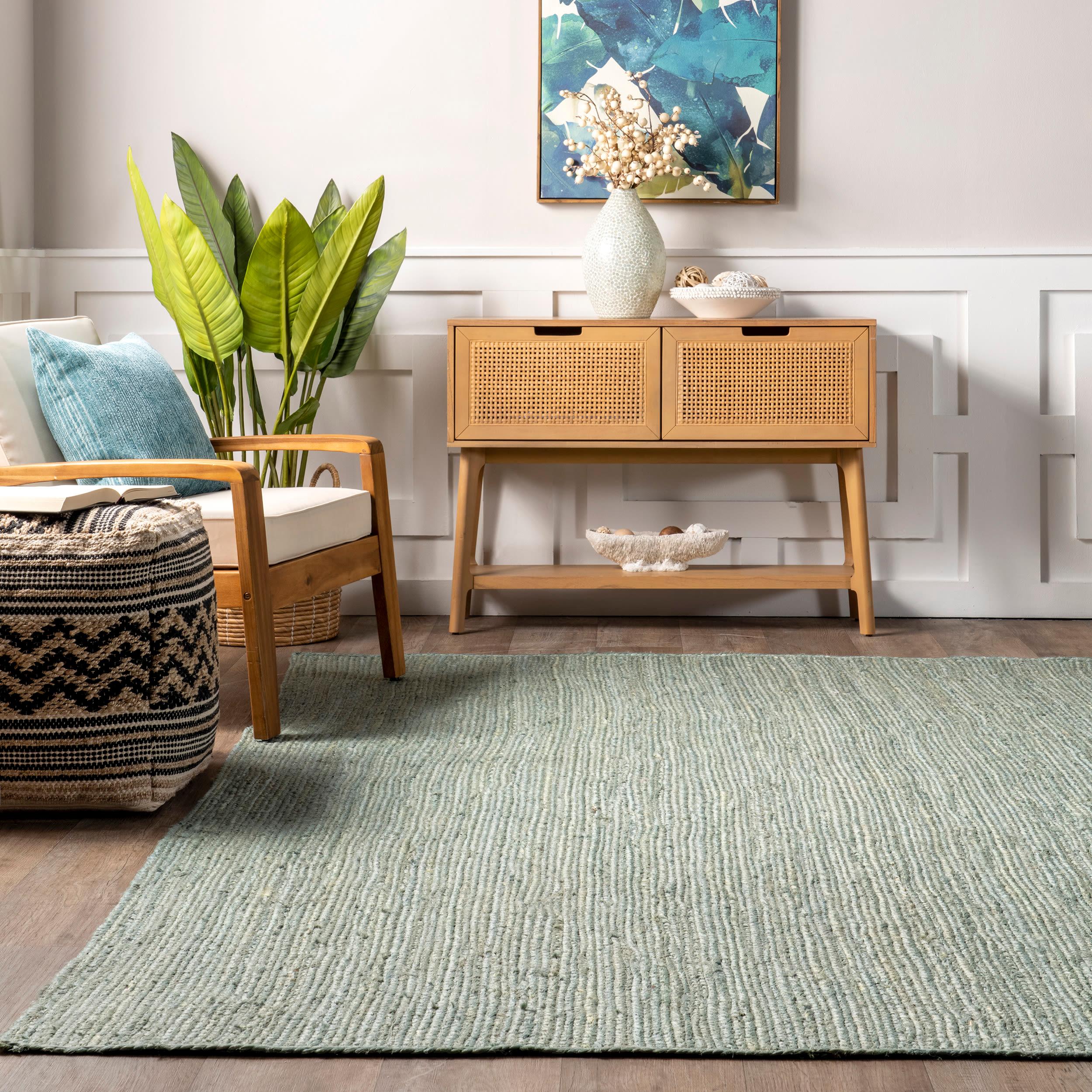 Nuloom 6x9 Rigo Jute Hand Woven Area Rug, Green, Solid Farmhouse Design, Natural Fiber Bedroom, Living Room, Kitchen