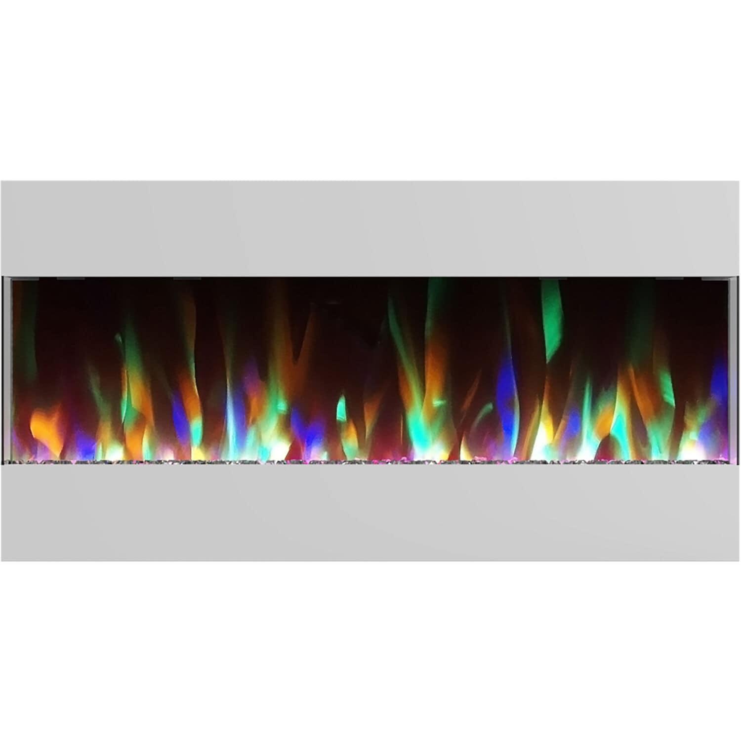 Cambridge 42 In. Recessed Wall Mounted Electric Fireplace with Crystal and LED Color Changing Display, White