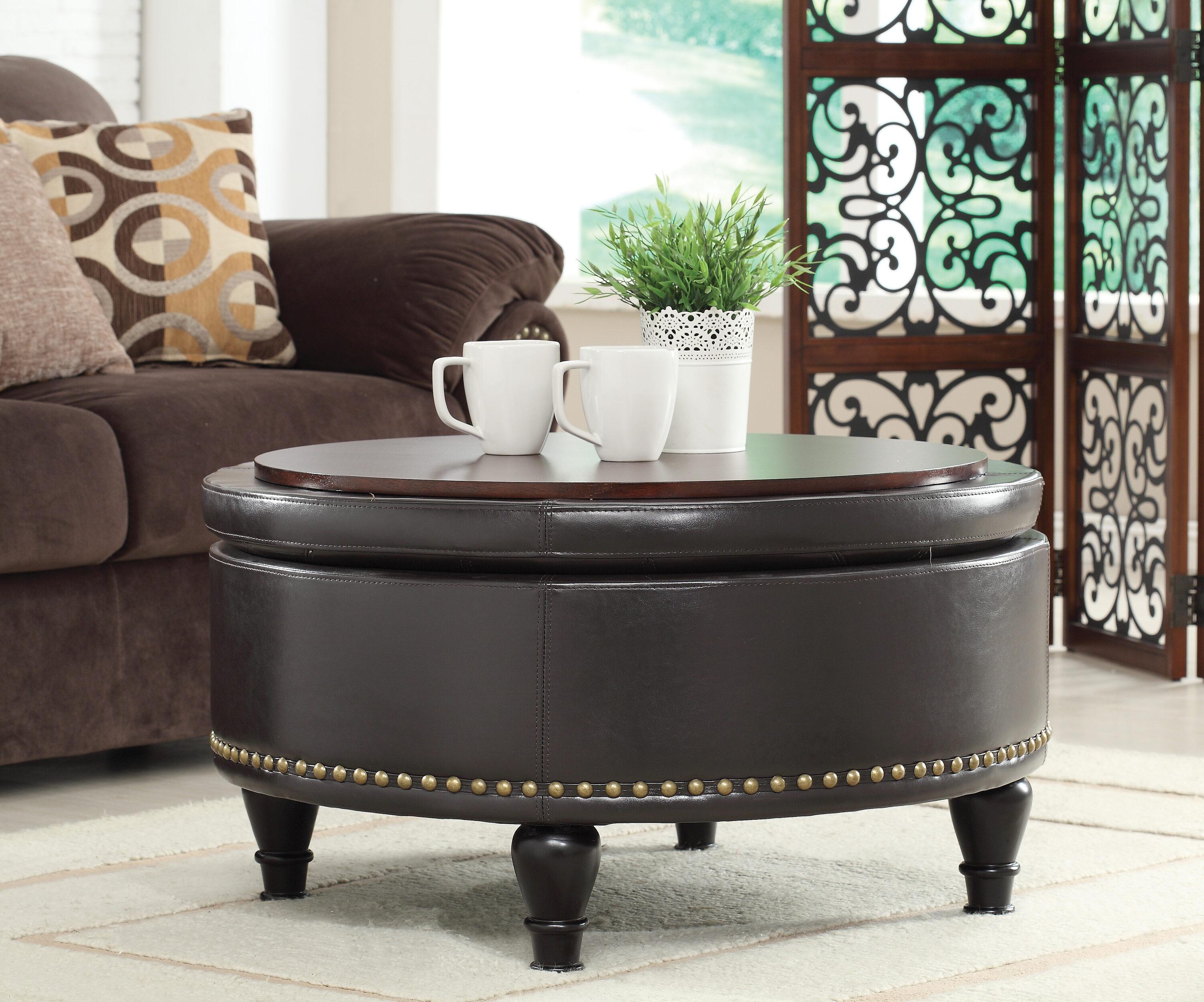 Augusta Storage Leather Ottoman in Espresso