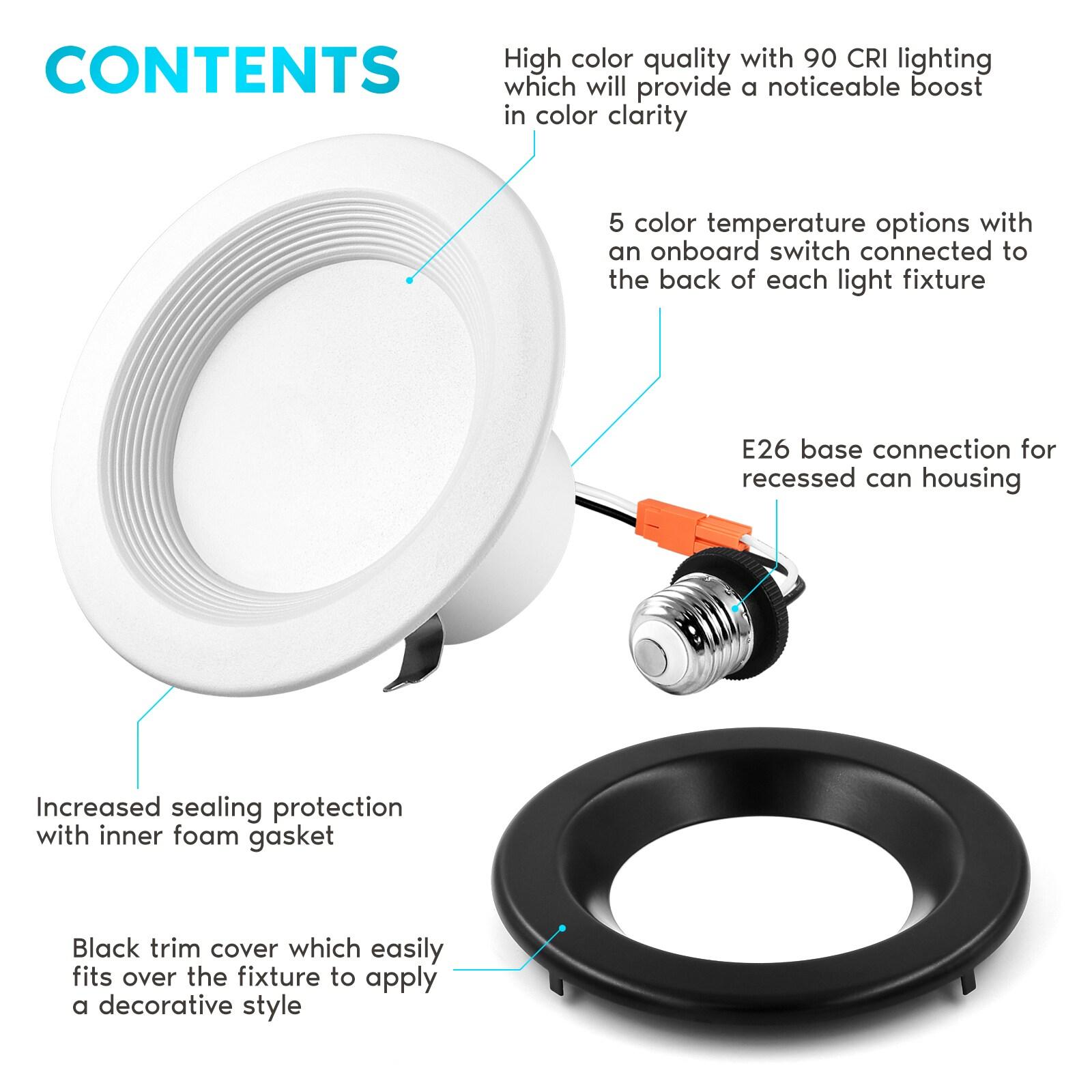 4'' Selectable Color Temperature Dimmable Air-Tight IC Rated LED Retrofit Recessed Lighting Kit