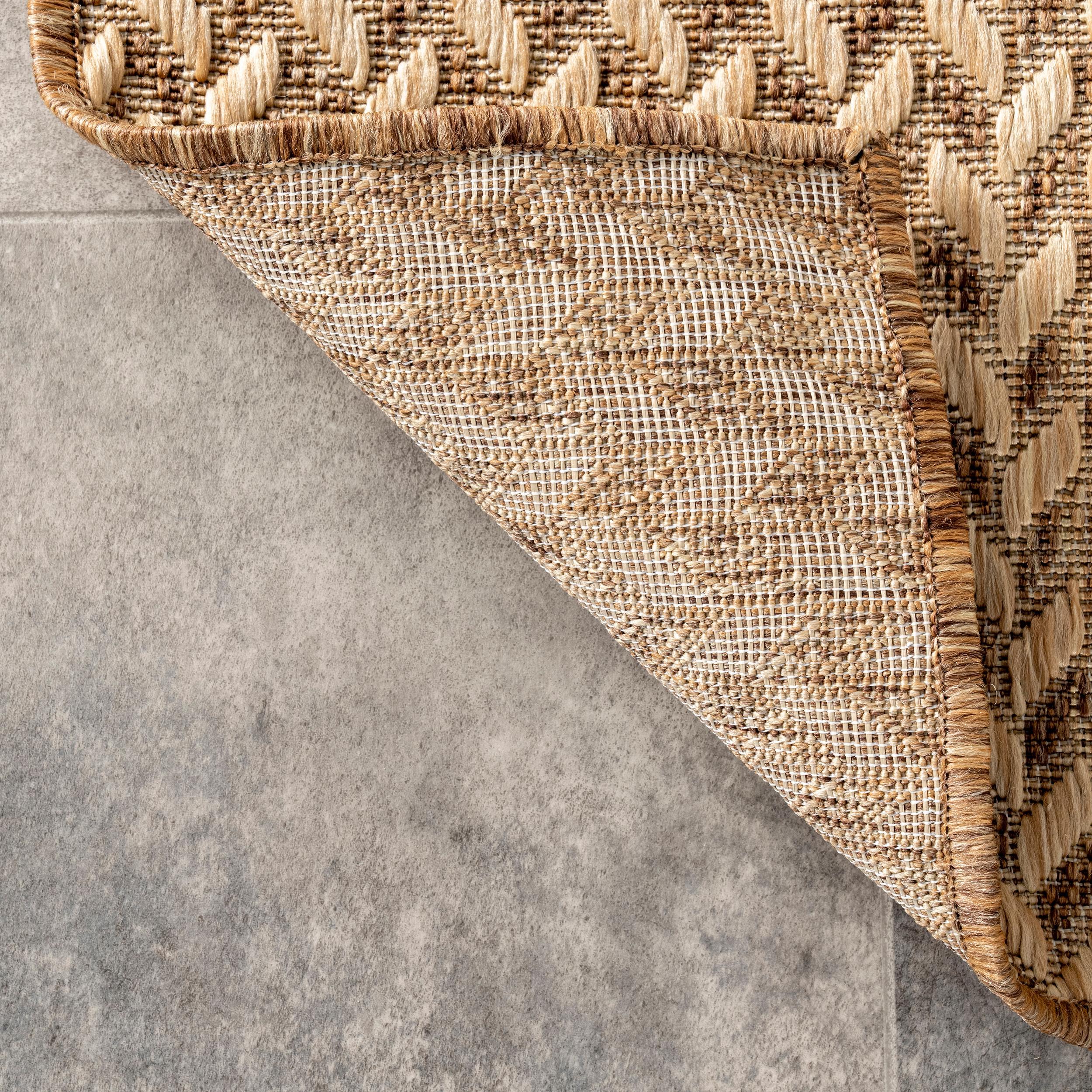 nuLOOM 4'x6' Camryn Abstract Herringbone Indoor and Outdoor Area Rug Beige: Geometric Flat Pile, Machine Made