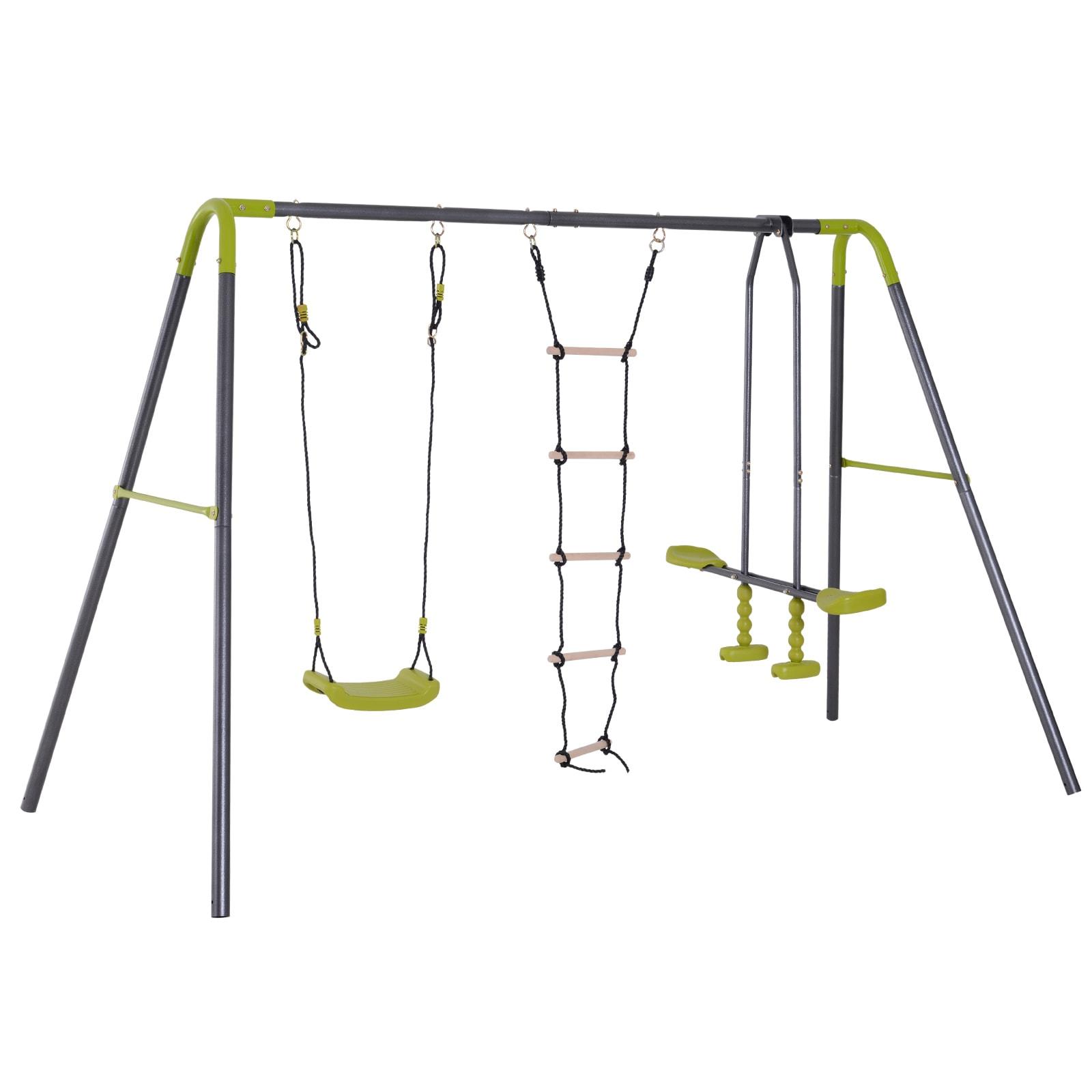 Gray Heavy Duty Metal 3-in-1 Kids Outdoor Swing Set