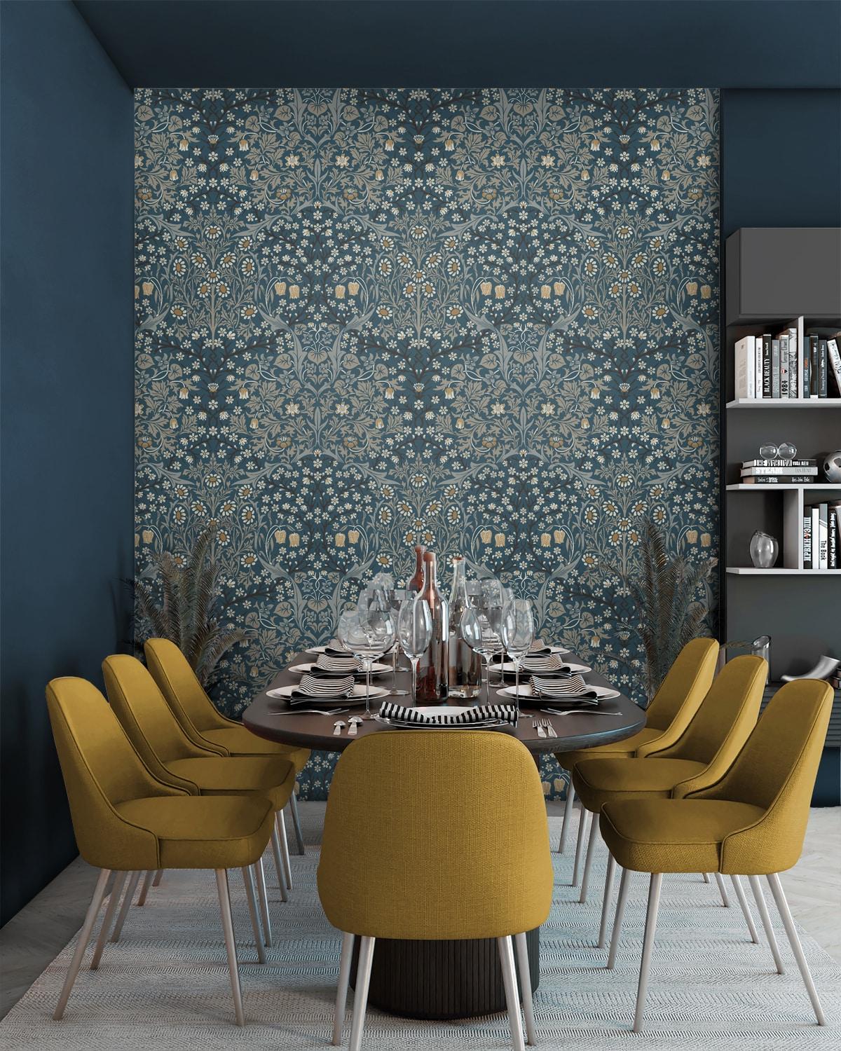 NextWall  Victorian Garden Floral Peel and Stick Wallpaper 20.9 in. W x 18 ft. L - Aegean Blue & Warm Stone