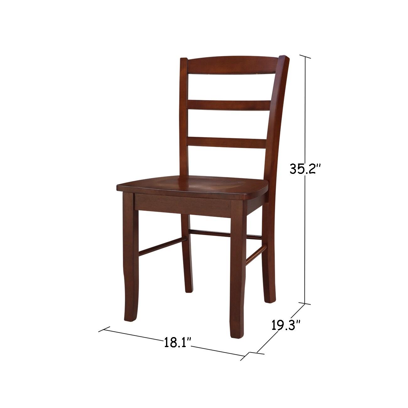 Set of 2 Madrid Ladderback Chairs Espresso - International Concepts: Rubberwood Frame, Mid-Century Modern Style