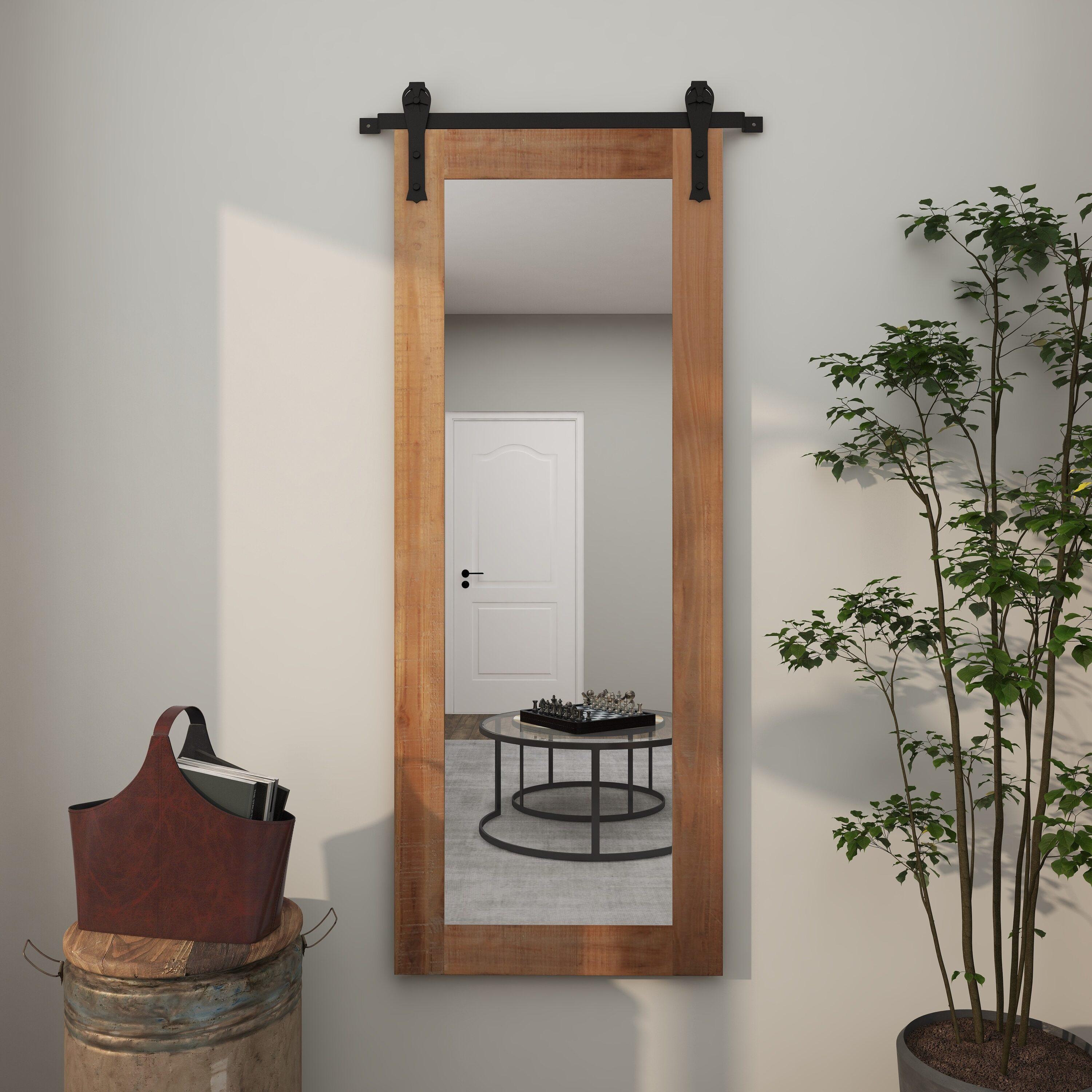71" x 34" Wood Wall Mirror with Metal Hanging Rod Brown - Olivia & May: Industrial Style, No Assembly Required