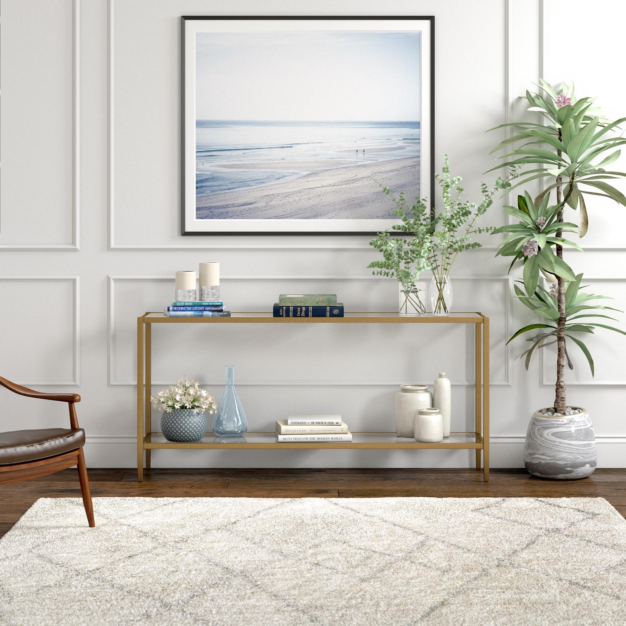 Hera 64 in. Brass Rectangle Glass Console Table