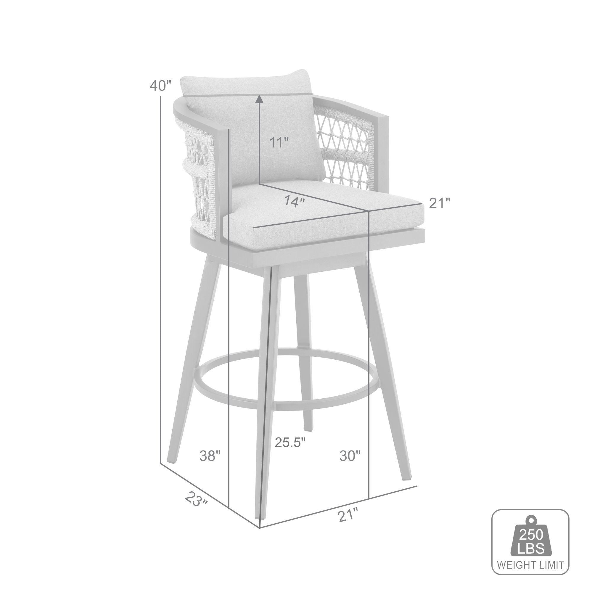 Zella Outdoor Swivel Bar or Counter Stool in Aluminum with Rope and Cushions