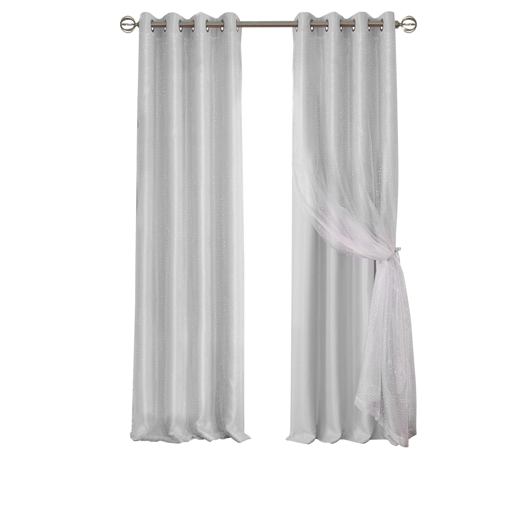 Aurora Kids Room Darkening Sheer Sparkle Overlay Single Curtain Panel - 52" x 63" - Pearl Gray - Elrene Home Fashions