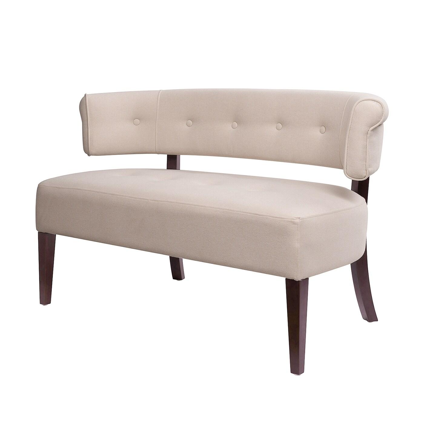 Jennifer Taylor Home Jared Roll Arm Tufted Polyester Fabric Bench, Sky Neutral Beige