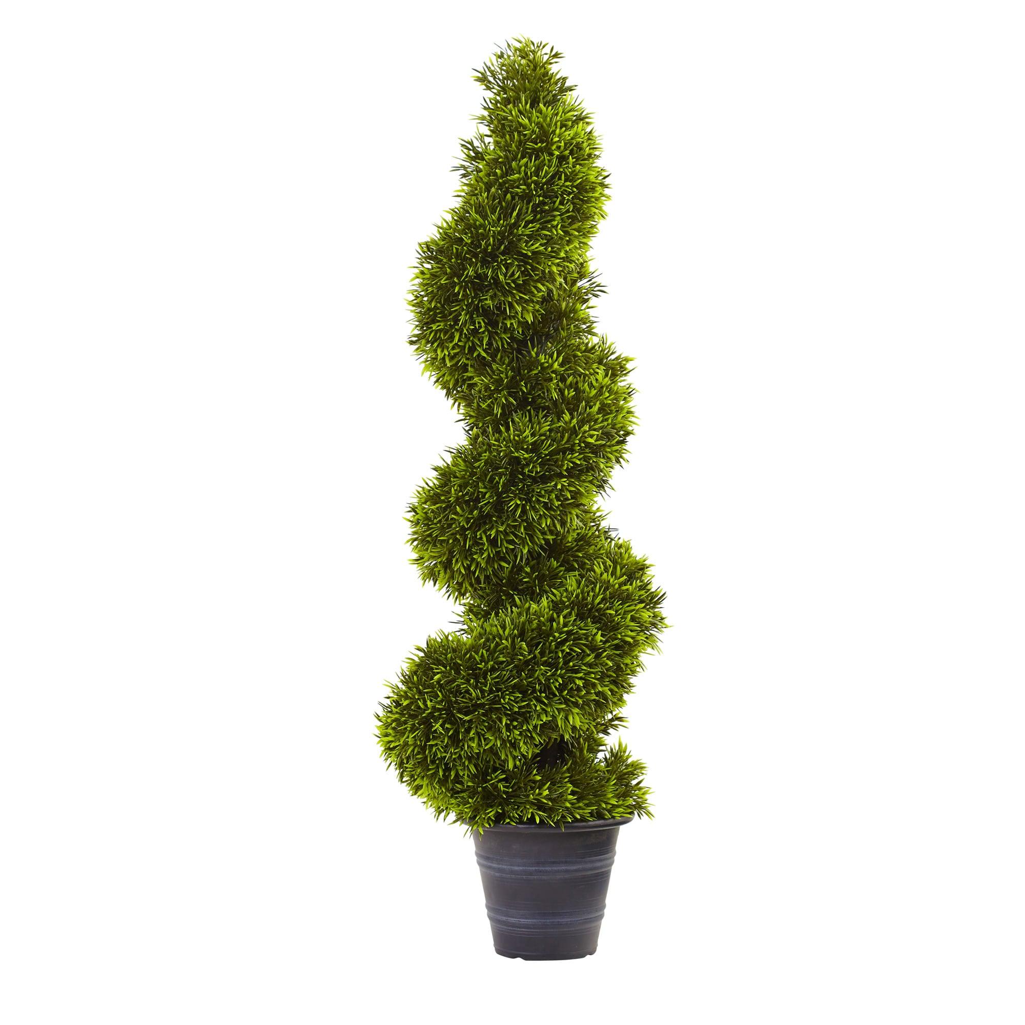 Nearly Natural 3-ft Grass Spiral Topiary with Deco Planter