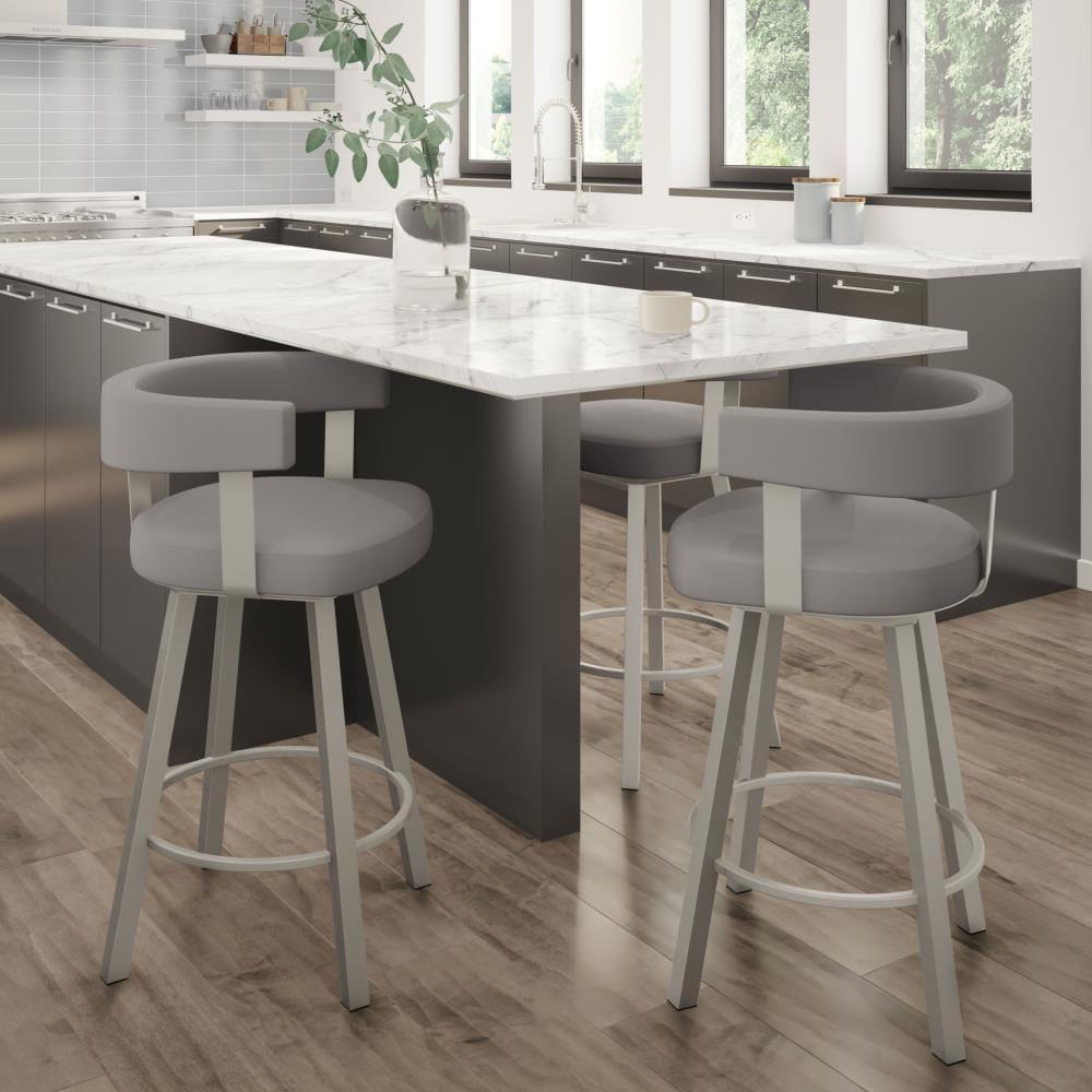 Amisco Parker 26 In. Swivel Counter Stool - Grey White Polyester / Black Metal