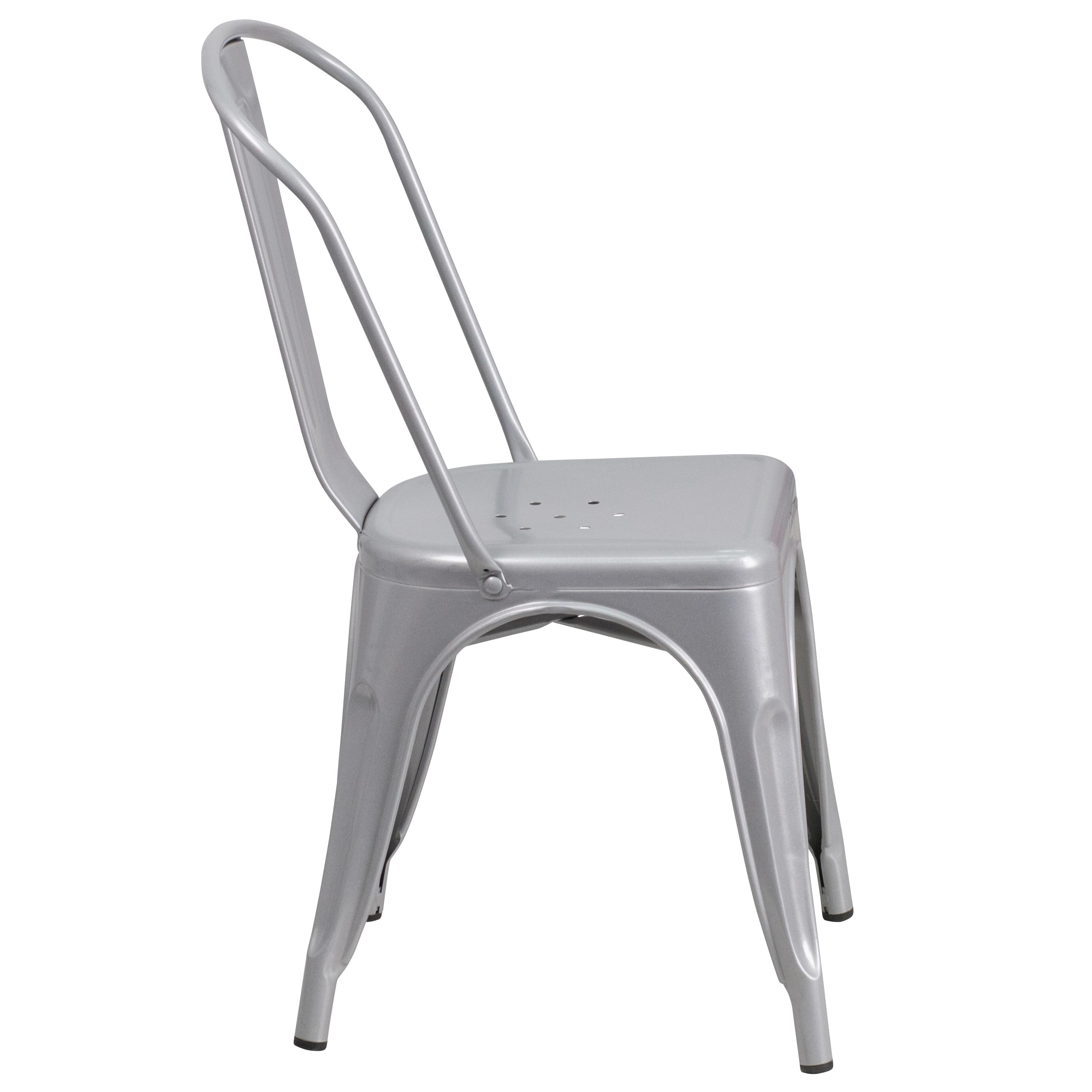 Flash Furniture Commercial Grade Silver Metal Indoor-Outdoor Stackable Chair