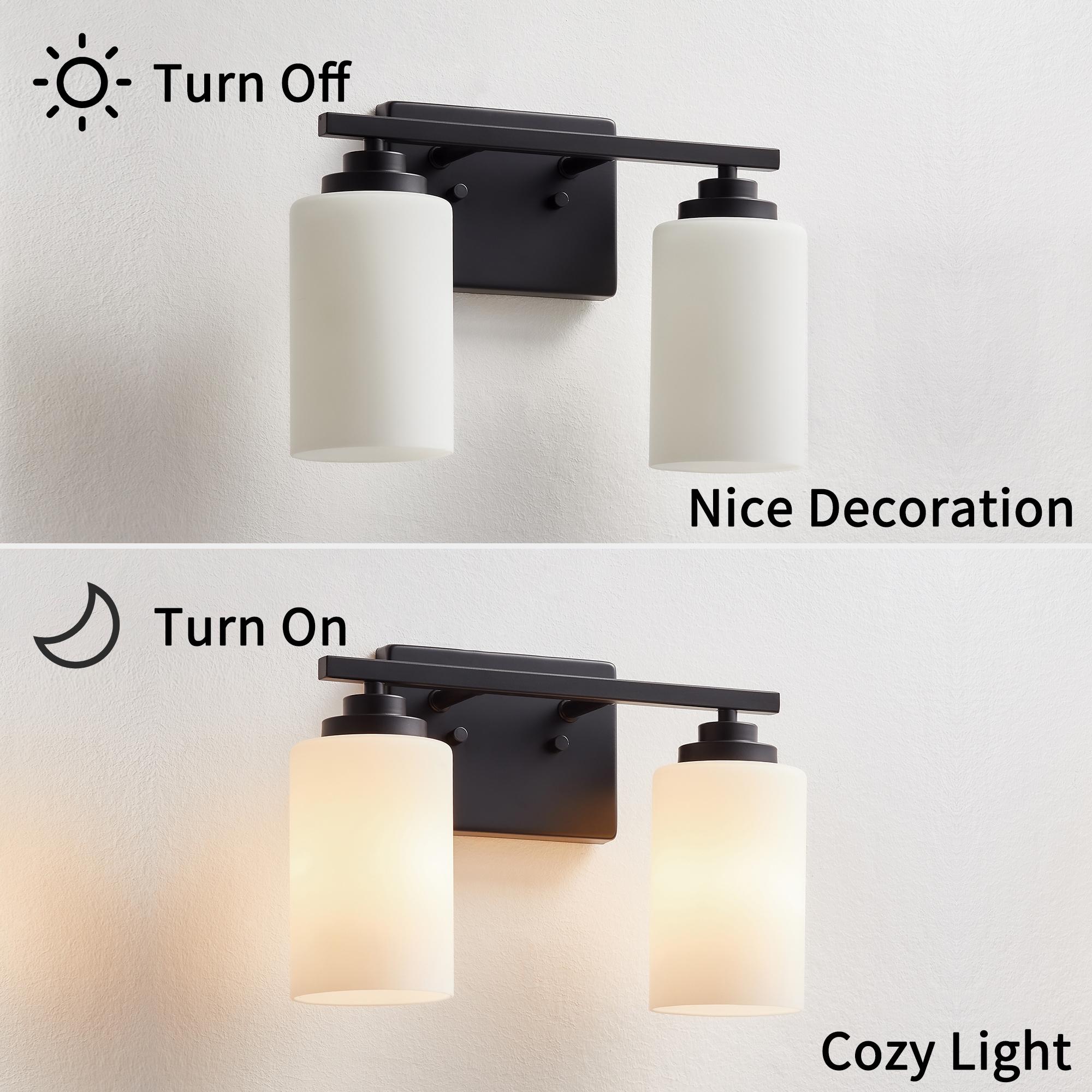 KAWOTI 2-Light Dimmable Bathroom Vanity Light with Frosted White Glass Black