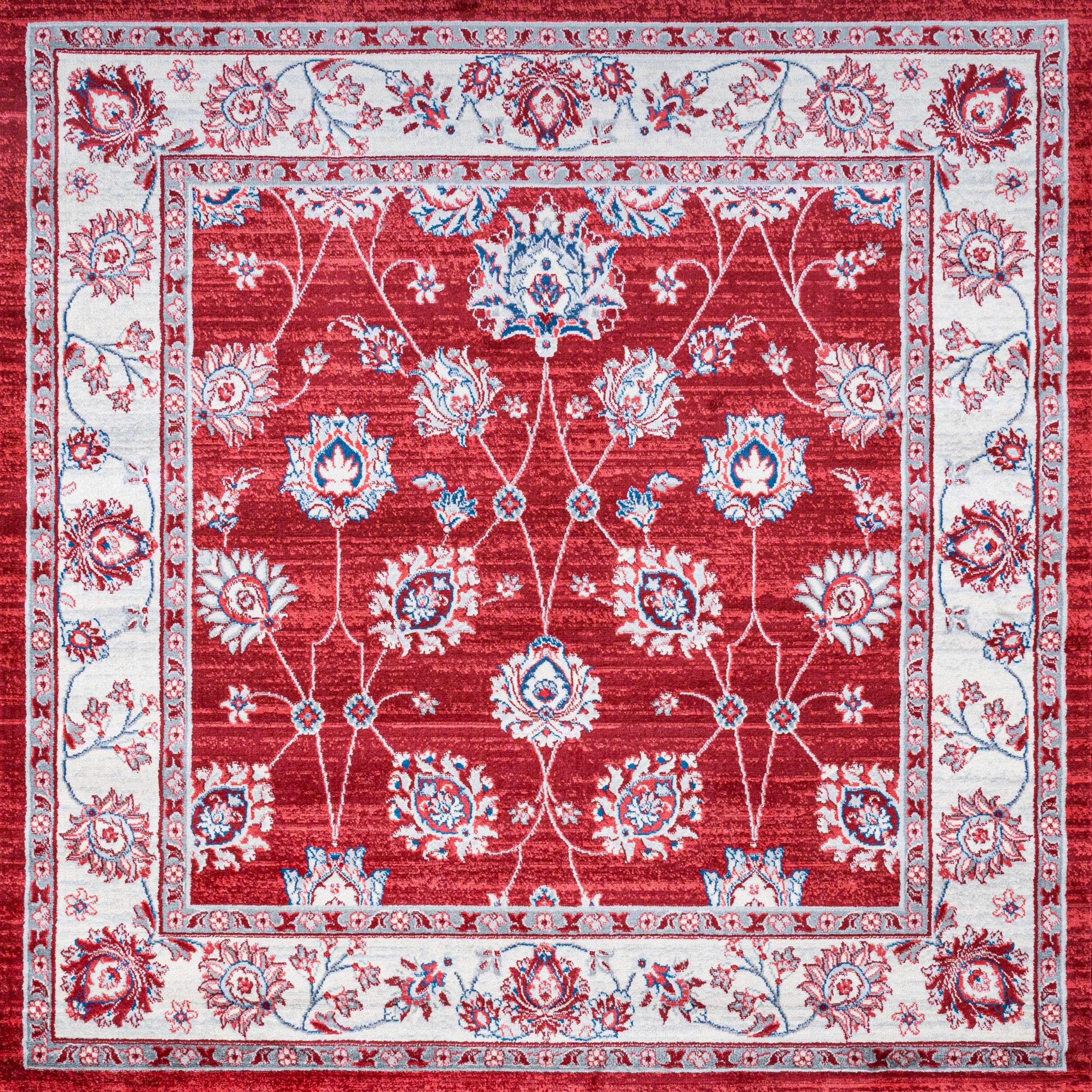 6' x 6' Modern Persian Vintage Moroccan Traditional Area Rug, Red/Ivory - JONATHAN Y