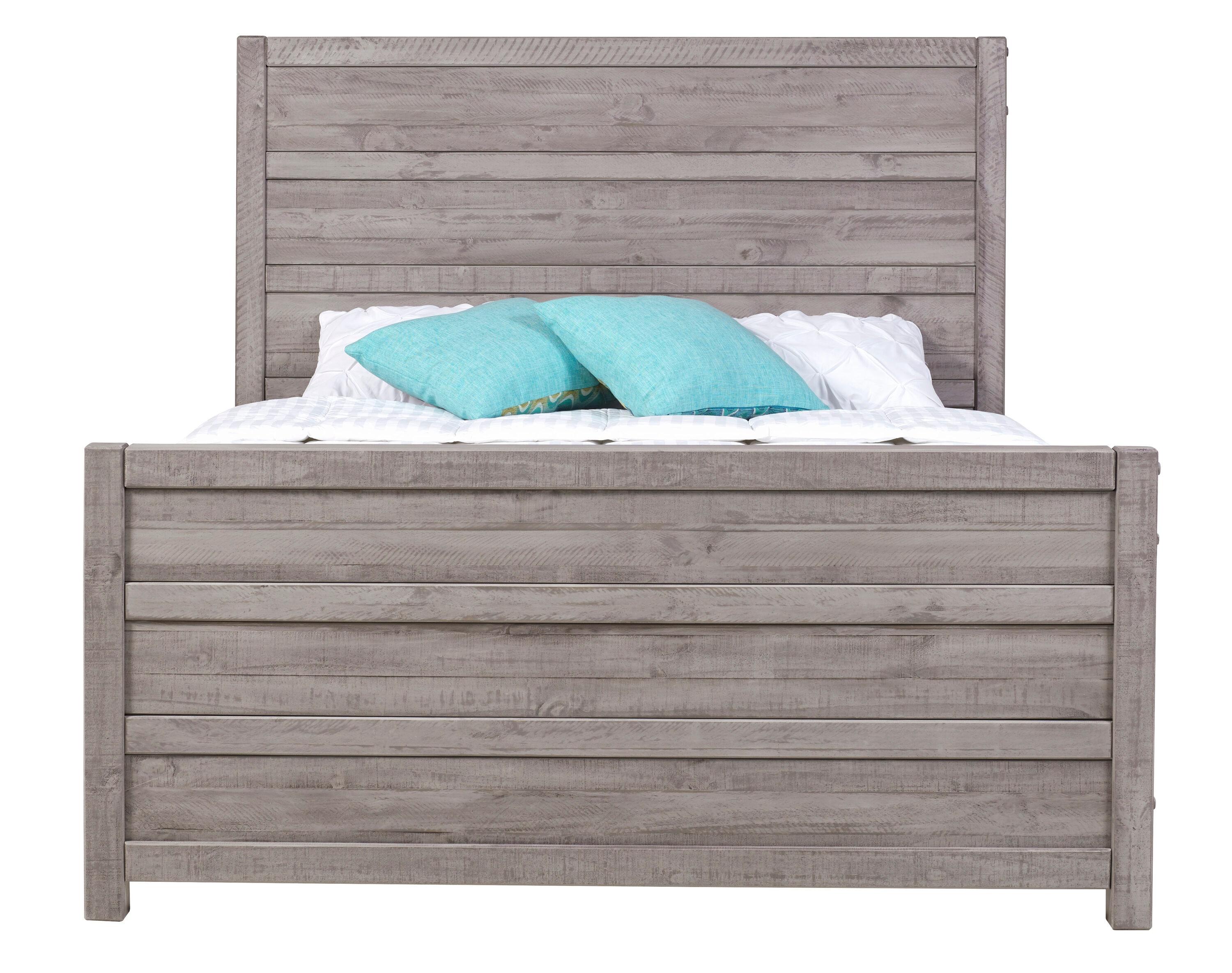 Camaflexi Carmel Solid Wood Platform Bed Frame with Headboard, King, Antique Grey