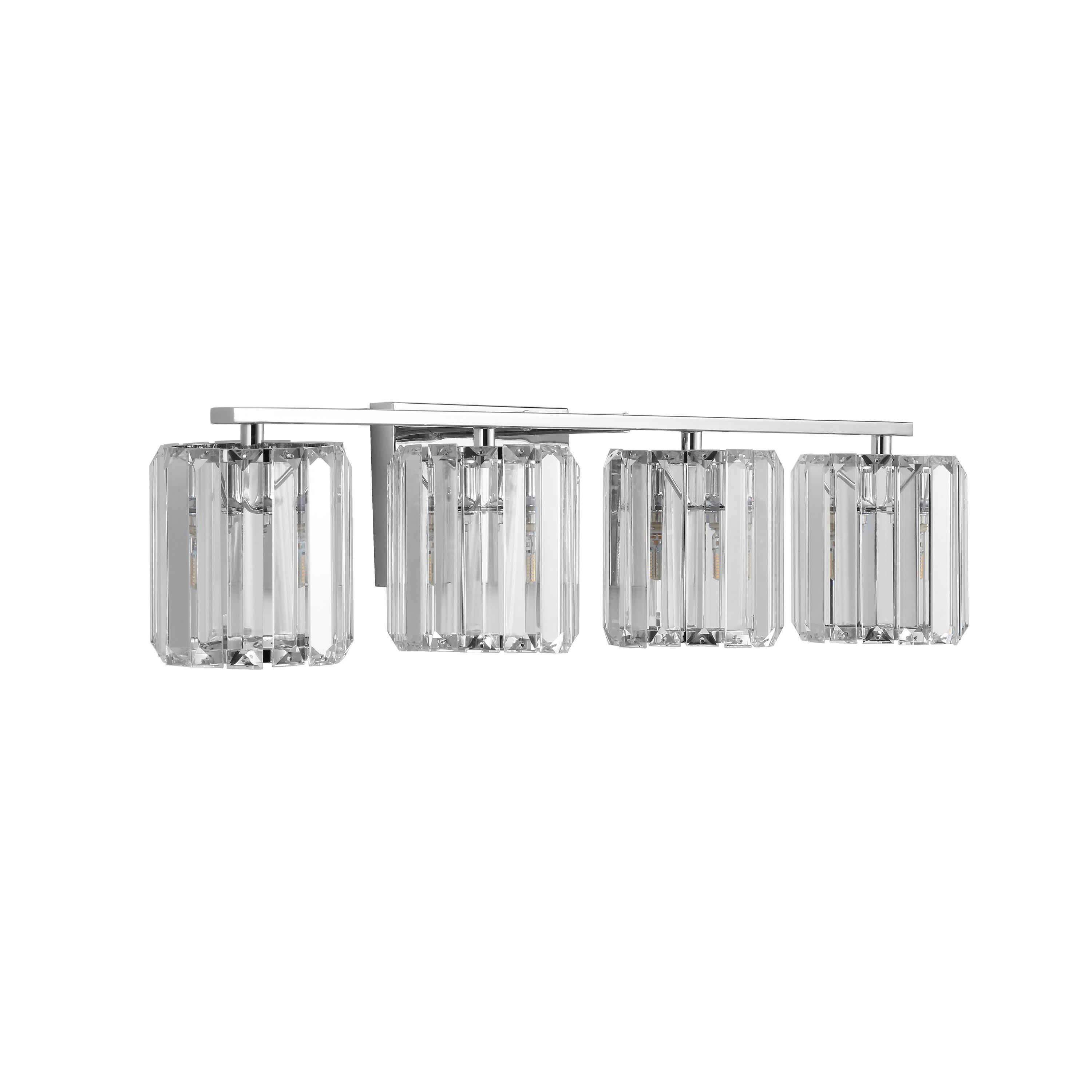 Coco Prism Vintage 29.75" 4-Light Metal/Glass Classic Glam LED Vanity Light, Chrome
