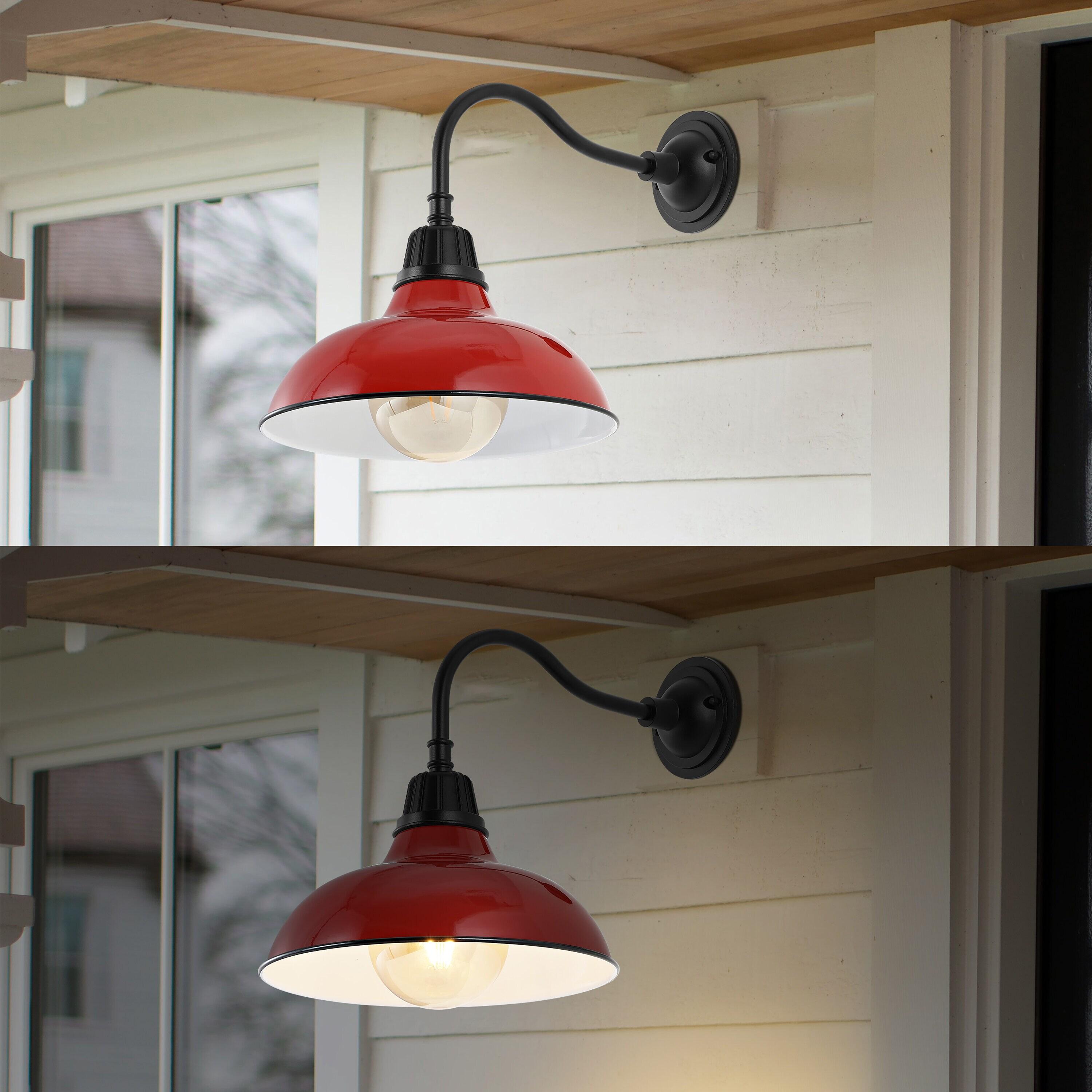 Aurora 12.25" 1-Light Farmhouse Industrial Indoor/Outdoor Iron LED Gooseneck Arm Outdoor Sconce, Red