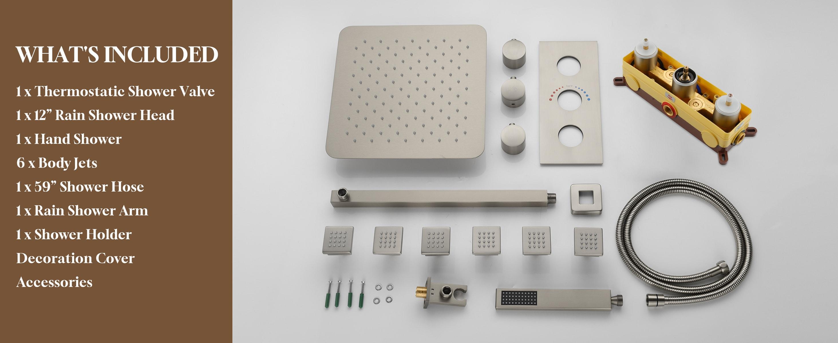 Revitalize 12 Inch Luxury Thermostatic Complete Shower System with Rough-in Valve