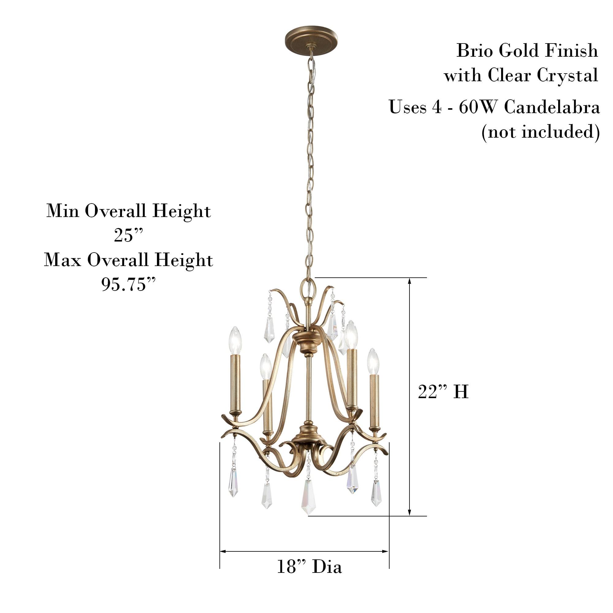 Minka Lavery Aged Brio Gold Pendant Chandelier 18" Wide French Clear Crystal 4-Light Fixture for Dining Room House Foyer Kitchen