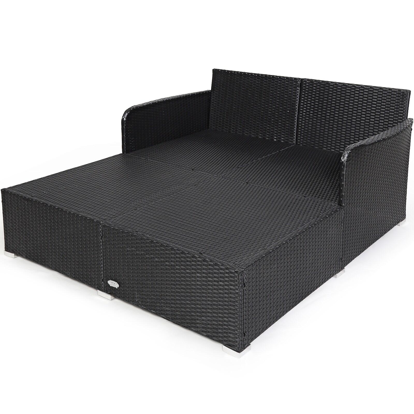 Costway Outdoor Patio Rattan Daybed Thick Pillows Cushioned Sofa Furniture Red