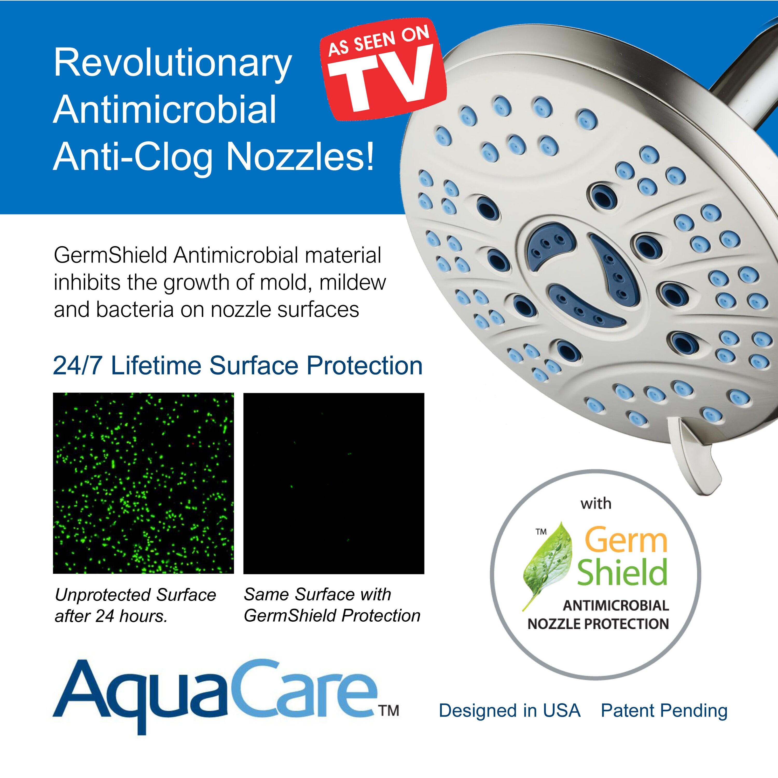 AquaCare AS-SEEN-ON-TV High Pressure 6-setting 6 inch Rainfall Shower Head with GermShield Anti-clog Nozzles Brushed