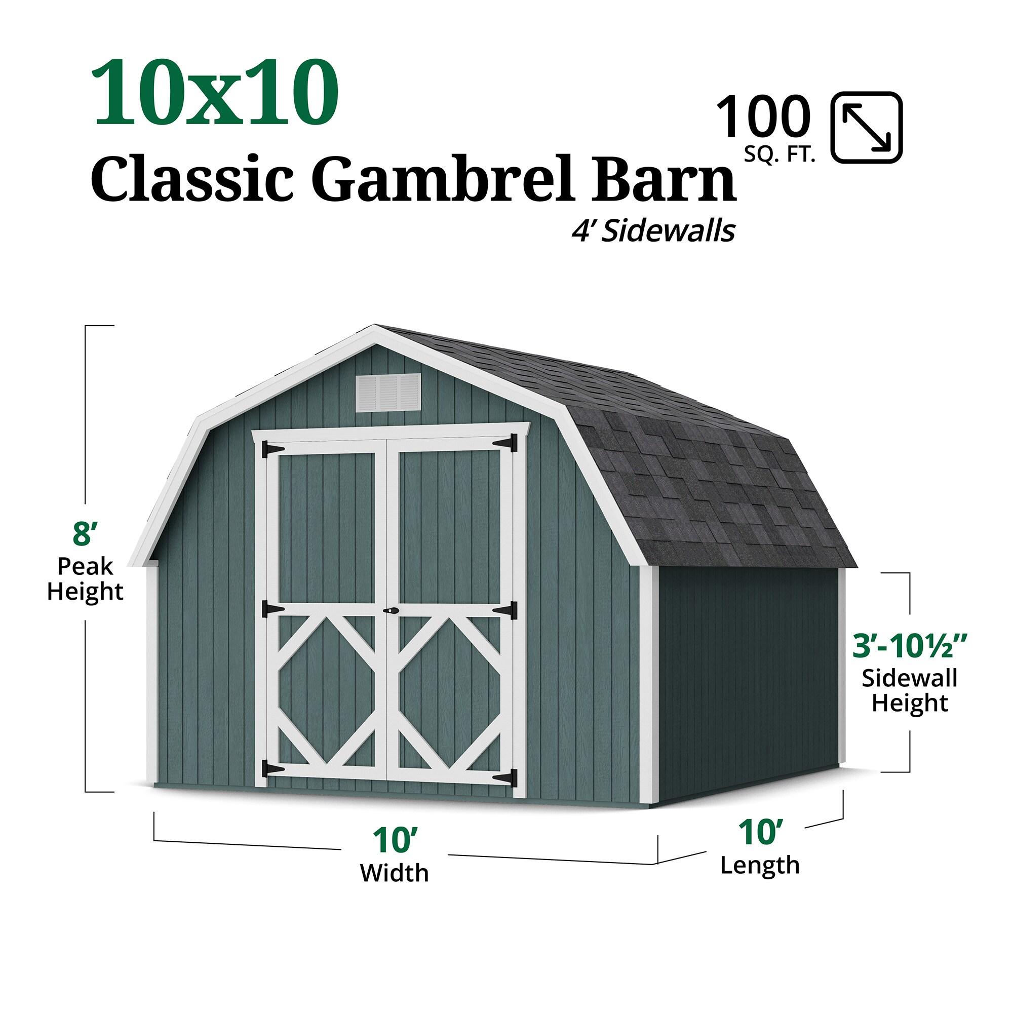 Little Cottage Co. 10x10 Classic Gambrel Barn with 4 ft. Sidewalls and Floor, Outdoor Wood Storage Shed Do-It-Yourself Precut Kit