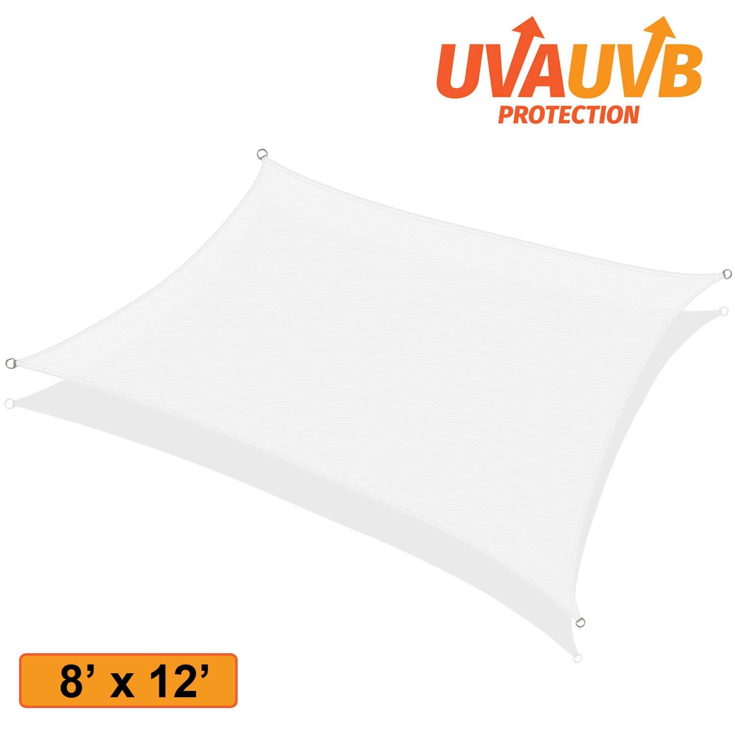 Khomo Gear 8 x 12 Ft White Rectangle Shade Sail, UV Resistant