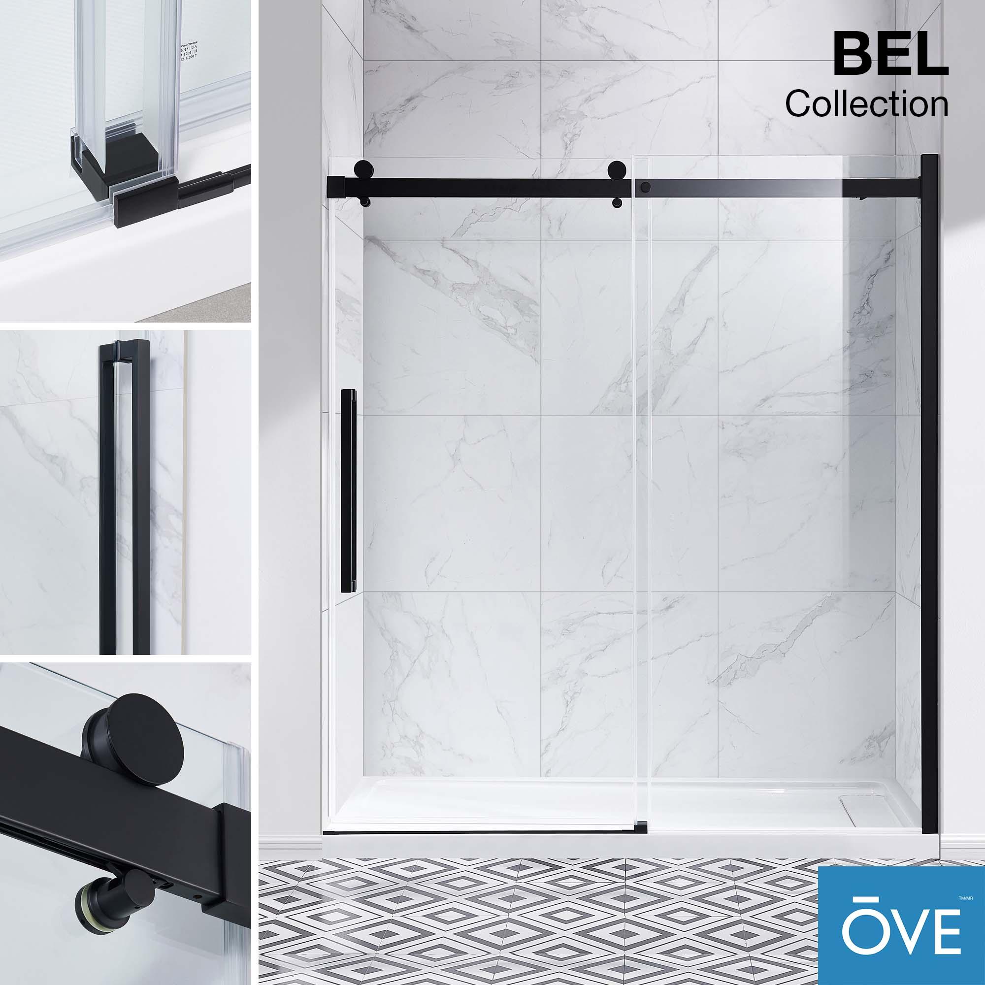 OVE Decors Bel Soft Close Black 72-in x 78.75-in Frameless Sliding Soft Close Shower Door