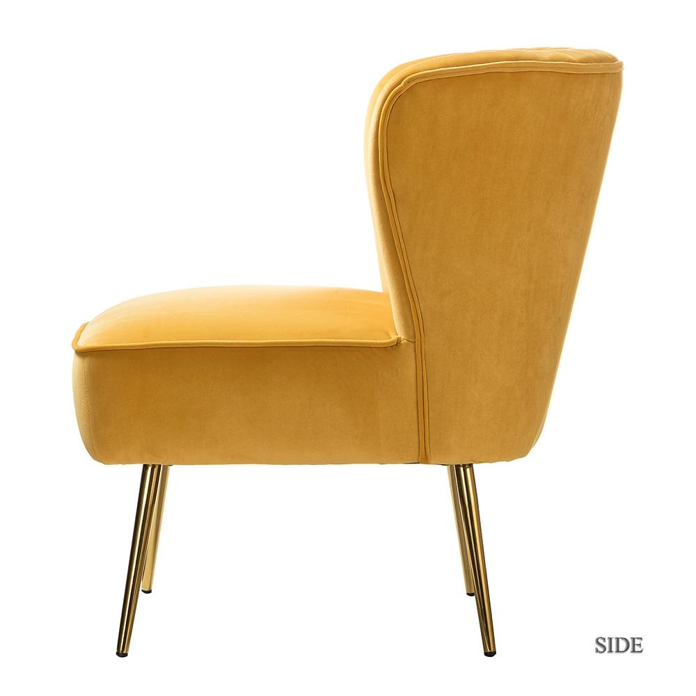Comfy Velvet Accent Chair Transitional Armless Side Chair Gold Leg Vanity Living Room Adult Mustard